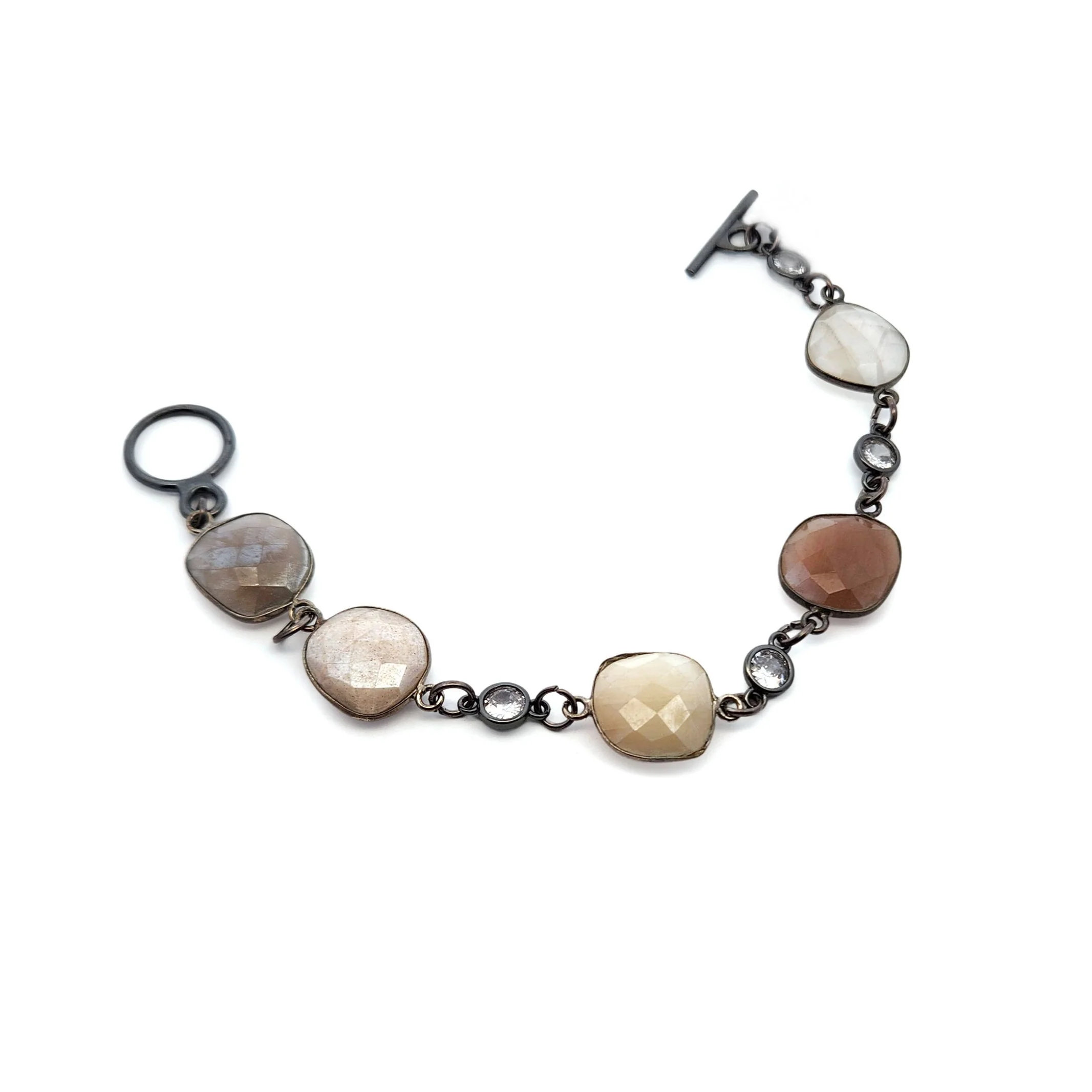 Oxidized Sterling Silver Multi-Stone Moon Bracelet - Image 2