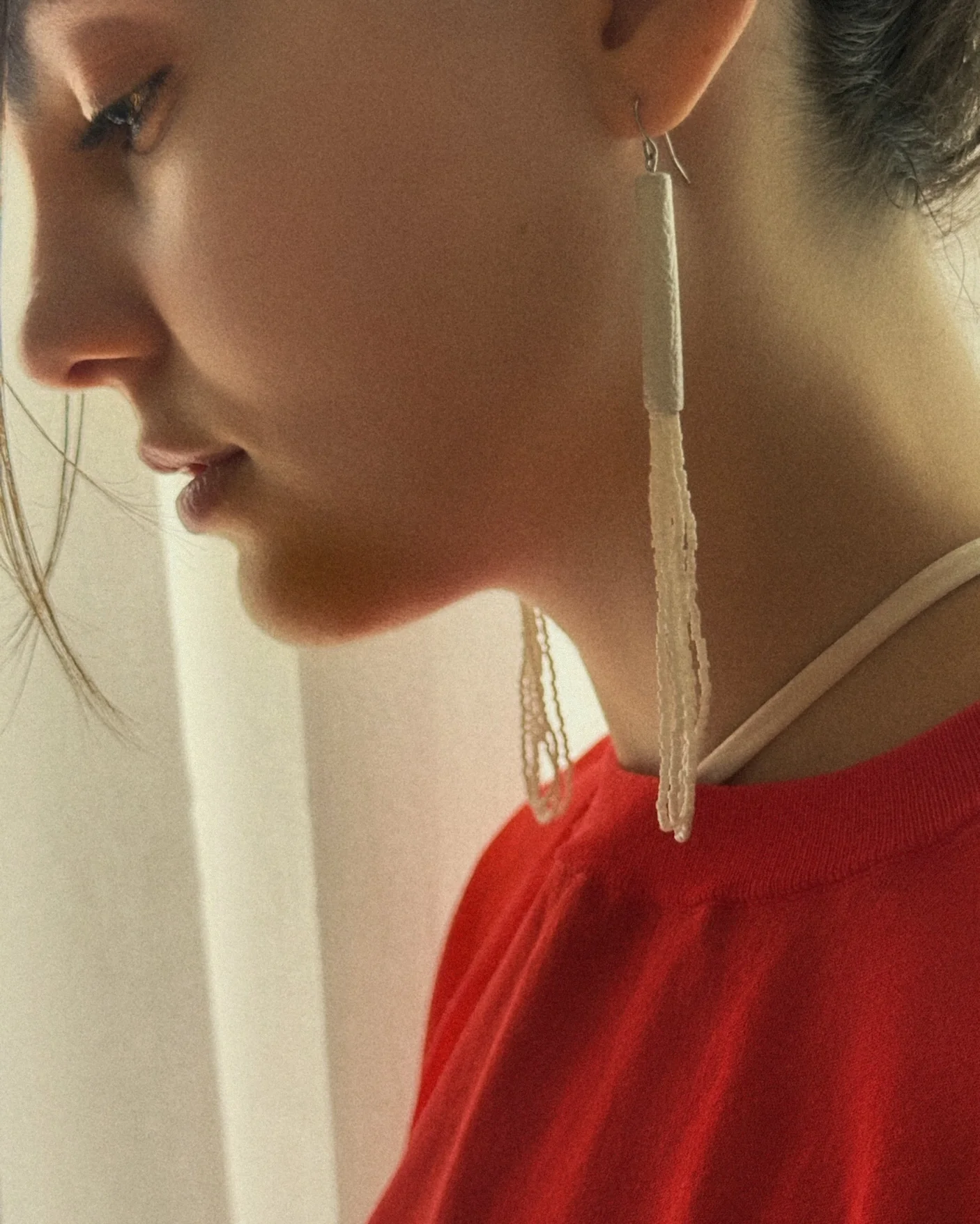 Palea Ivory Beaded Leather Earrings - Image 3
