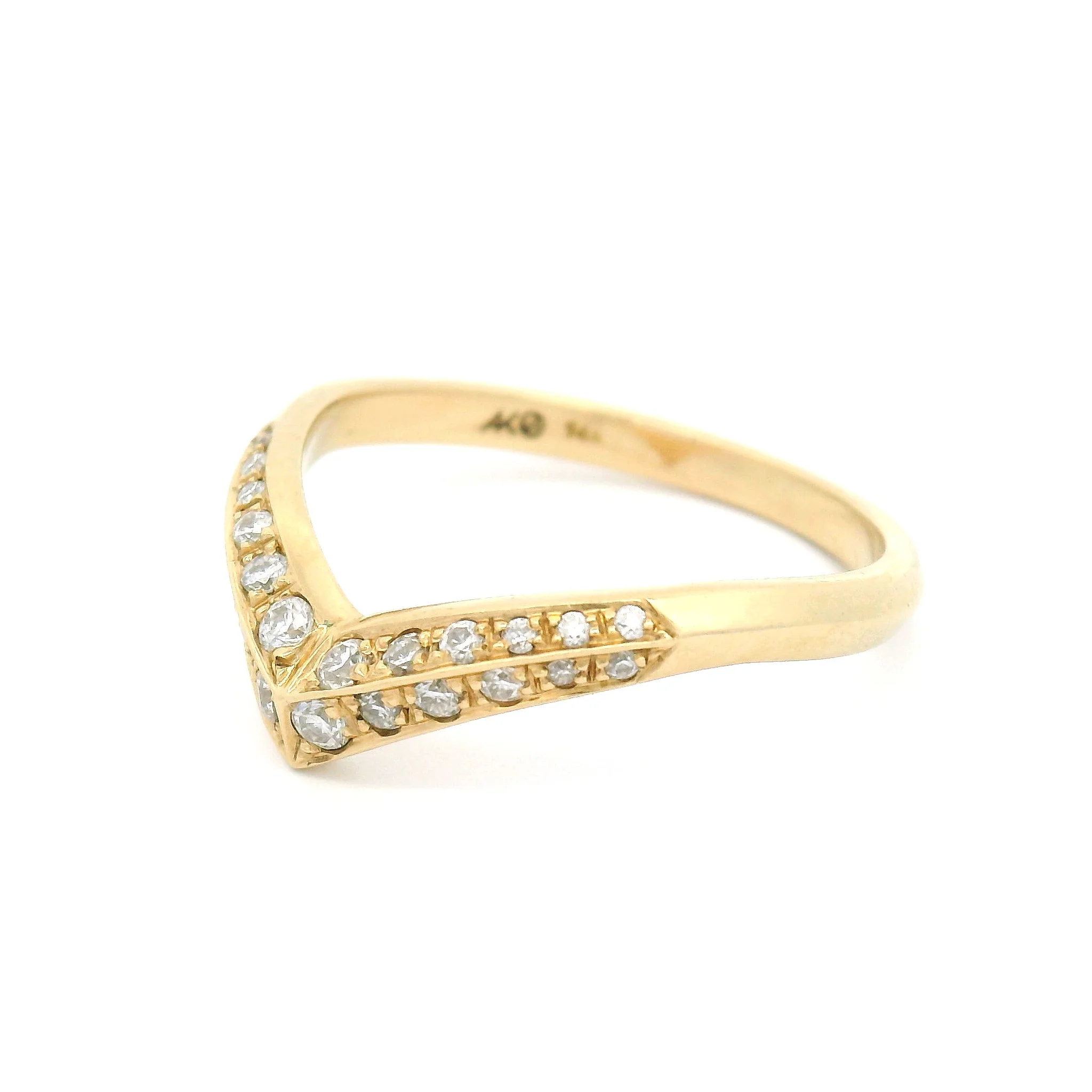14k Yellow Chevron Band with Double Rows of Bead-Set Moissanites - Image 2