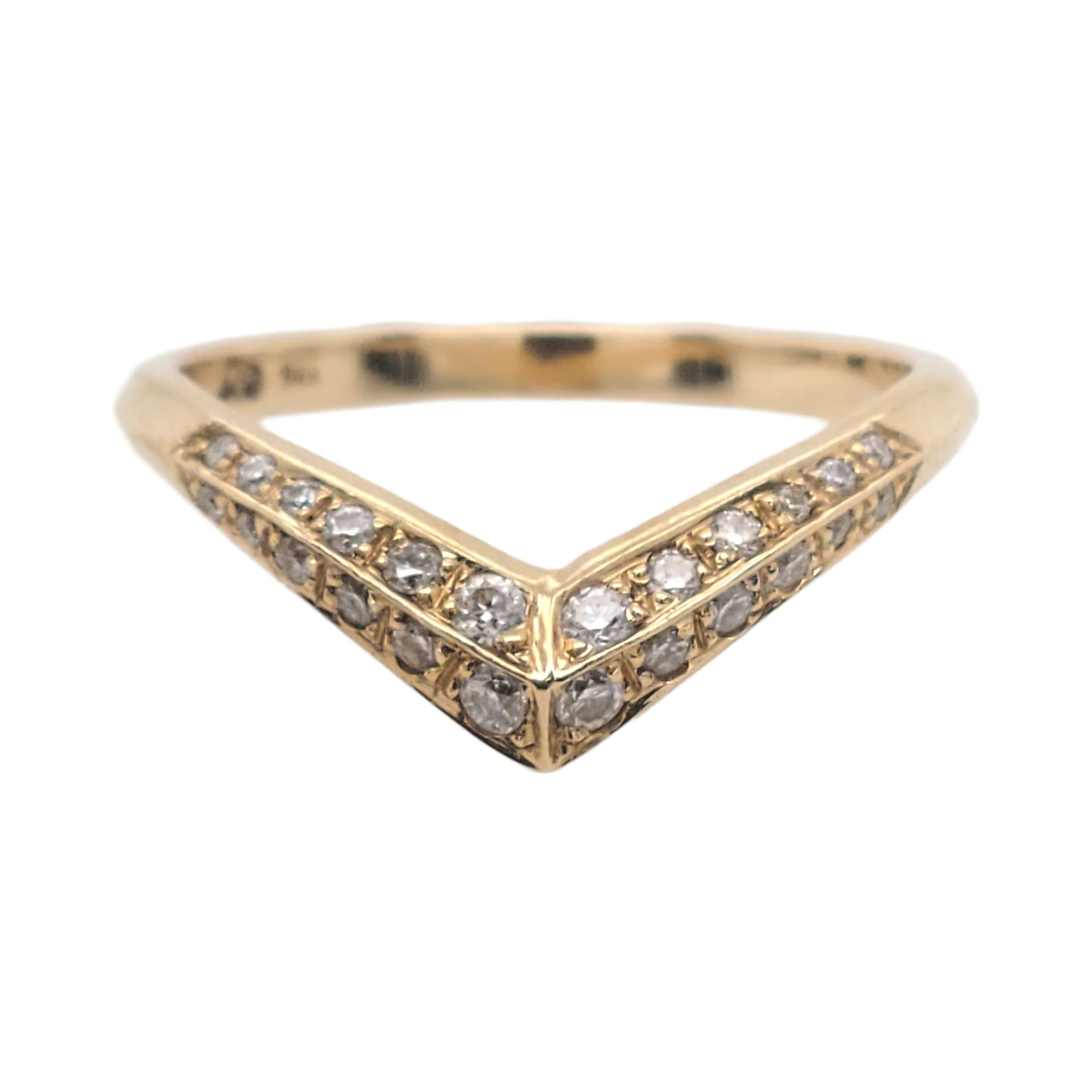 14k Yellow Chevron Band with Double Rows of Bead-Set Moissanites - Image 4