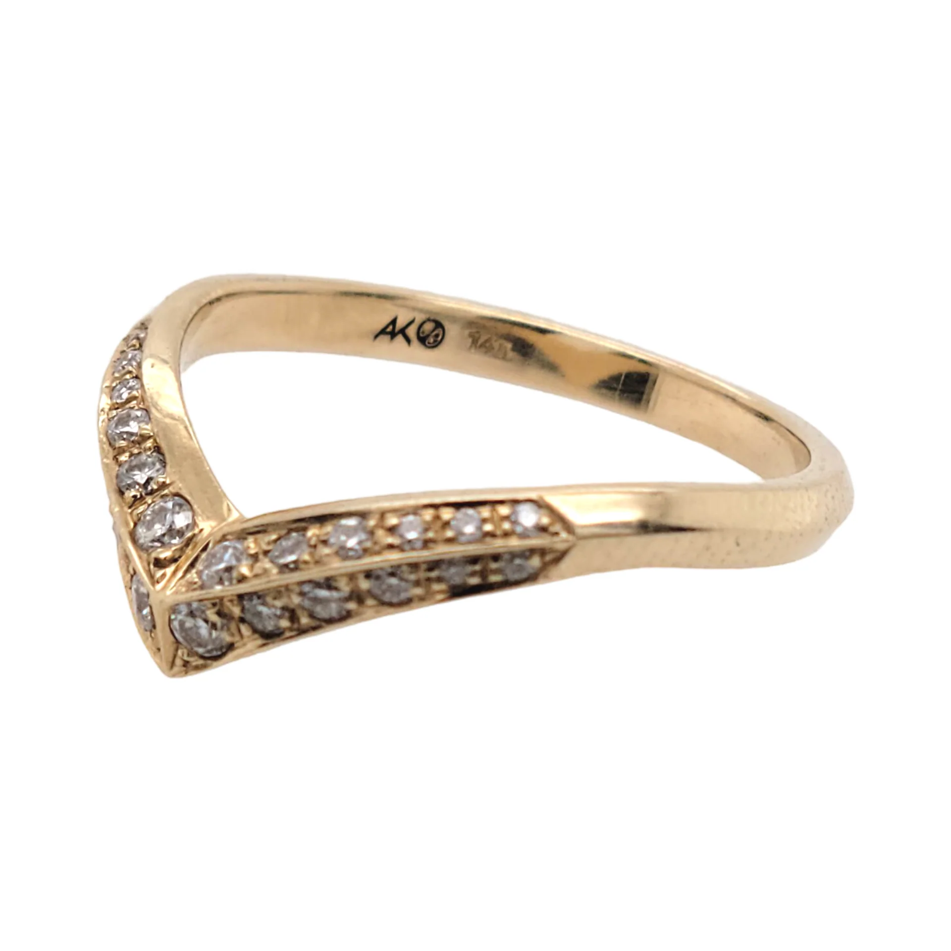 14k Yellow Chevron Band with Double Rows of Bead-Set Moissanites - Image 5