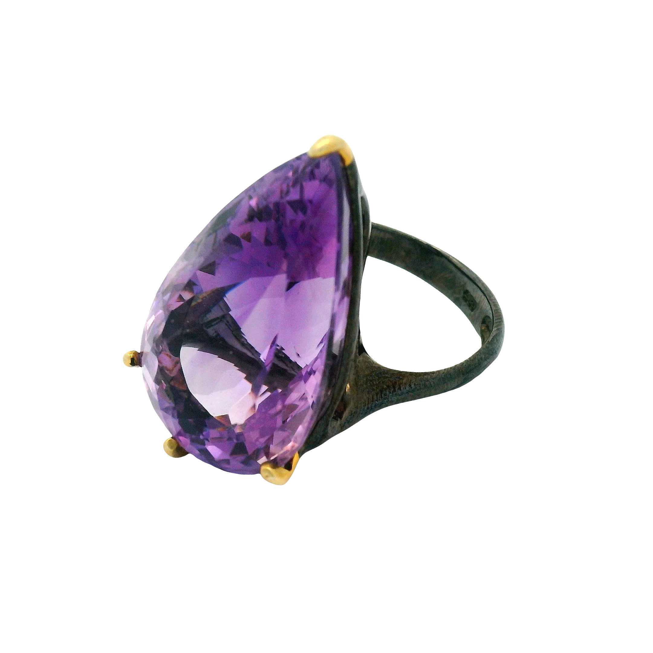 Pear-Cut Amethyst Silver Solitaire Ring - Image 2