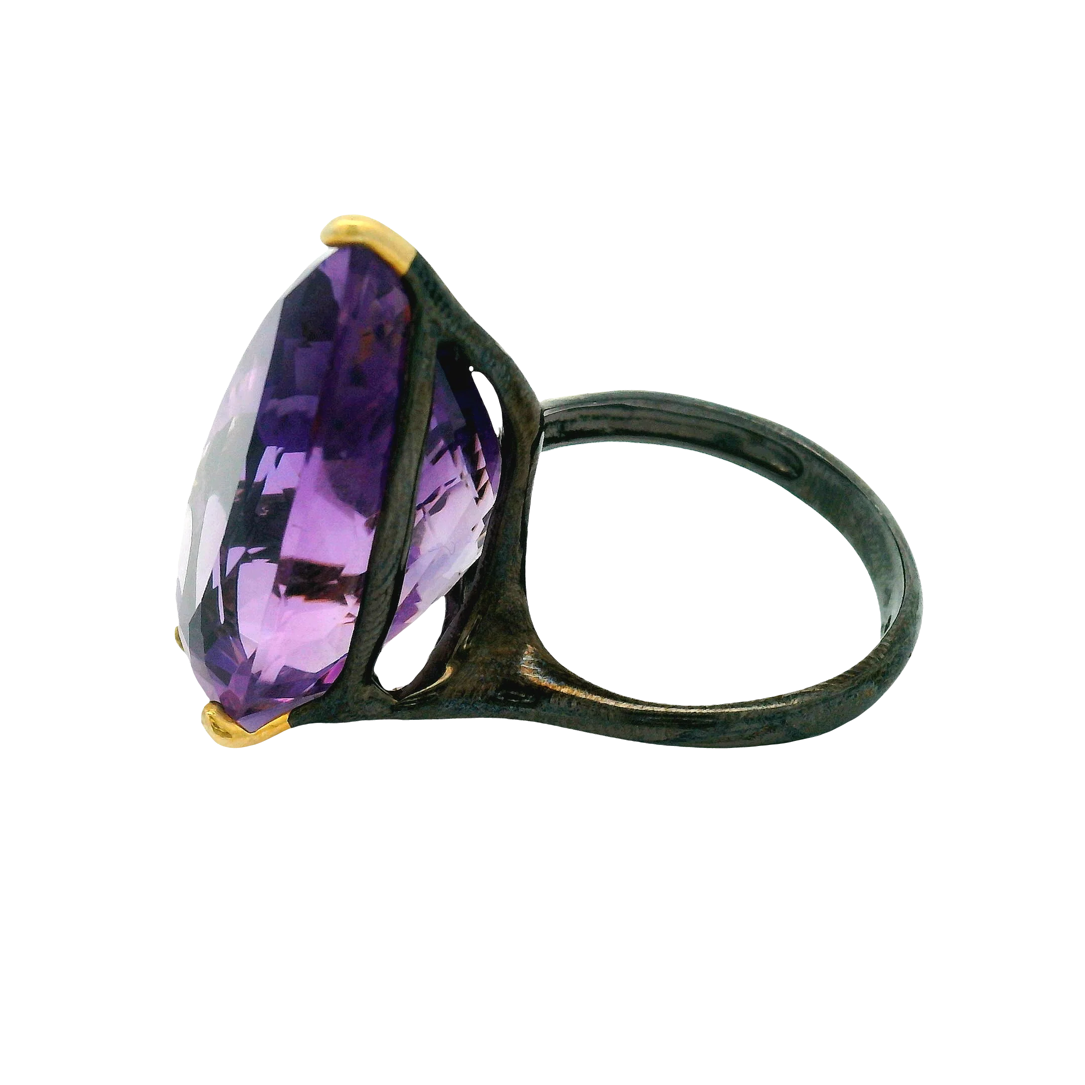 Pear-Cut Amethyst Silver Solitaire Ring - Image 4