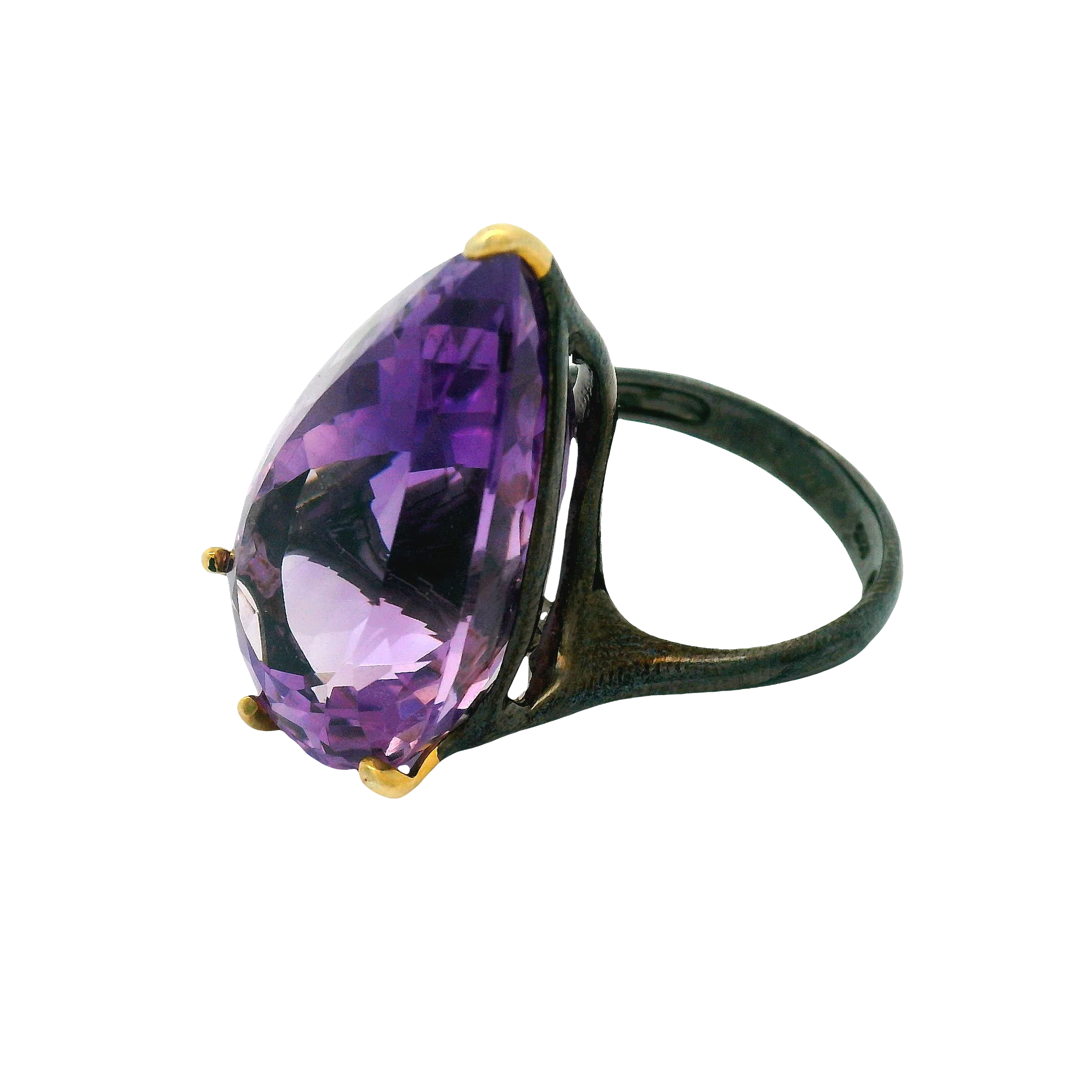 Pear-Cut Amethyst Silver Solitaire Ring - Image 5