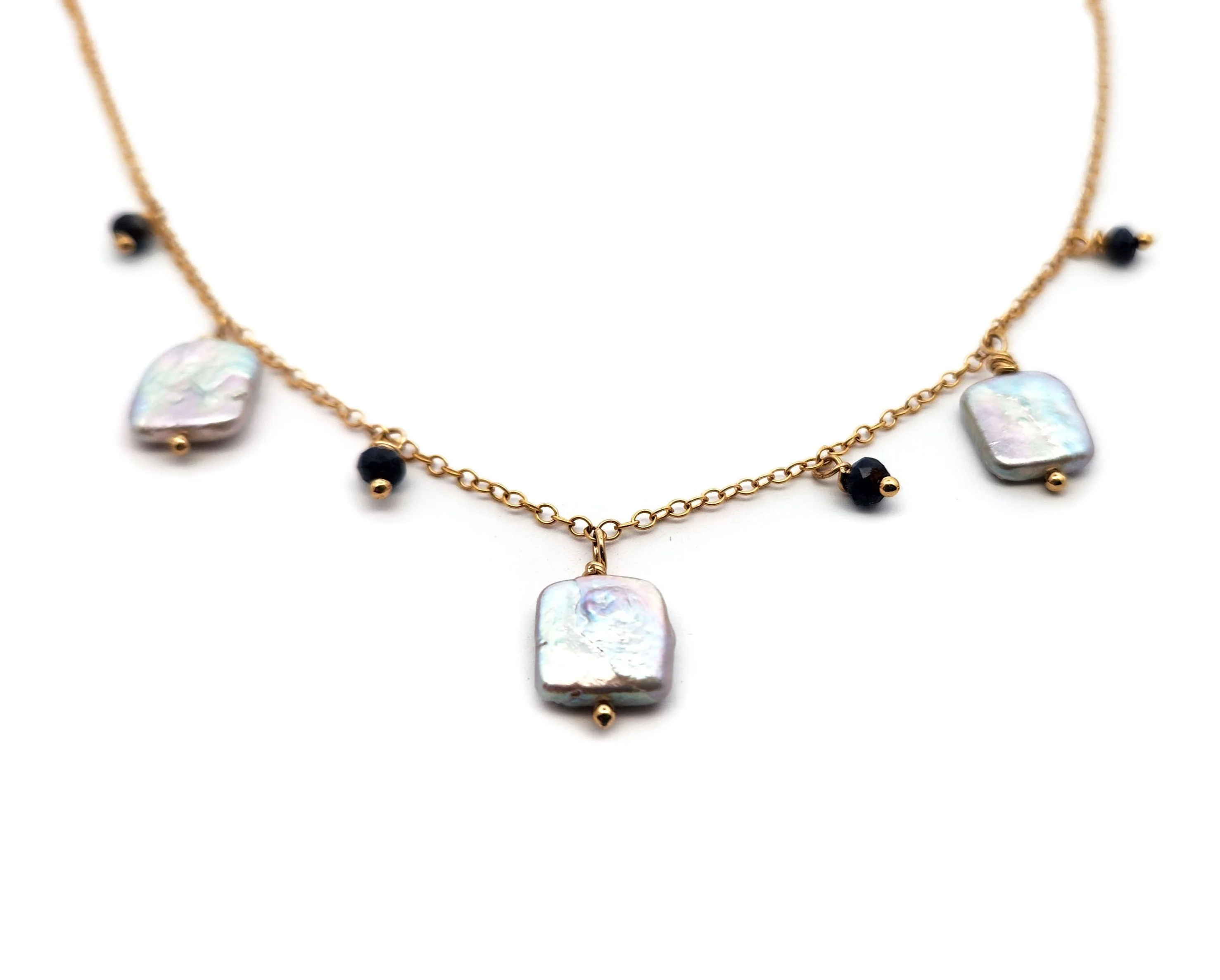 Pearl & Sapphire Dangle Necklace - Image 2