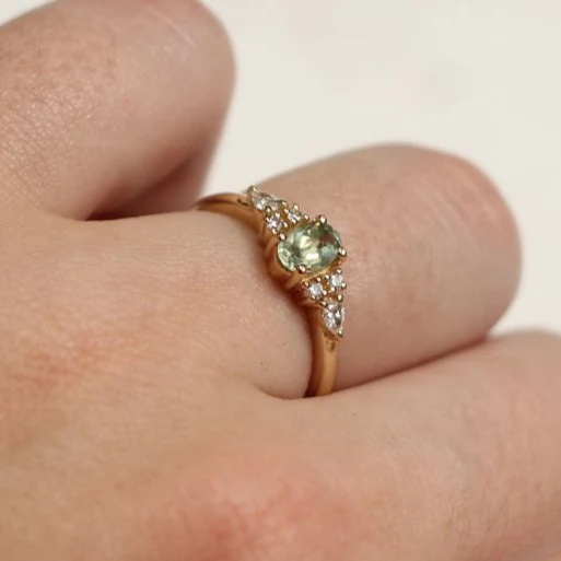 Petite Green Sapphire Engagement Ring - Image 2