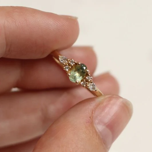 Petite Green Sapphire Engagement Ring - Image 3