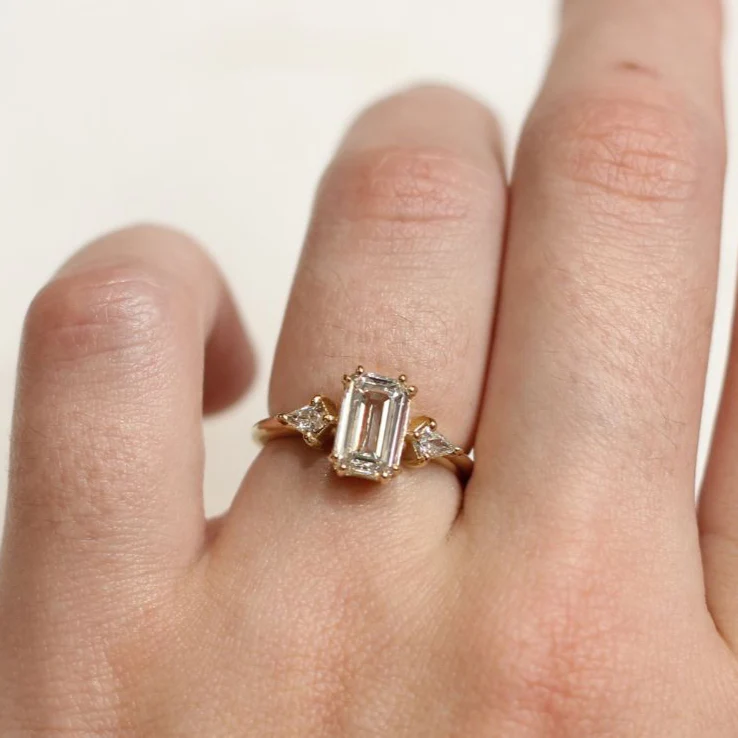 14k Yellow Lab Diamond Engagement Ring with 1.66ct Emerald Cut and Accent Kite Cut Diamonds - Image 3