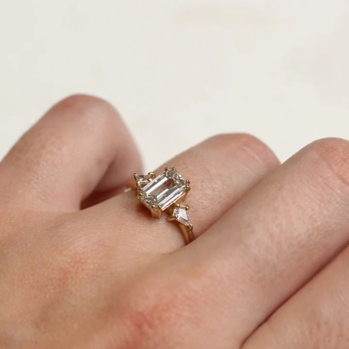 14k Yellow Lab Diamond Engagement Ring with 1.66ct Emerald Cut and Accent Kite Cut Diamonds - Image 4
