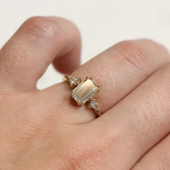 14k Yellow Lab Diamond Engagement Ring with 1.66ct Emerald Cut and Accent Kite Cut Diamonds - Image 5