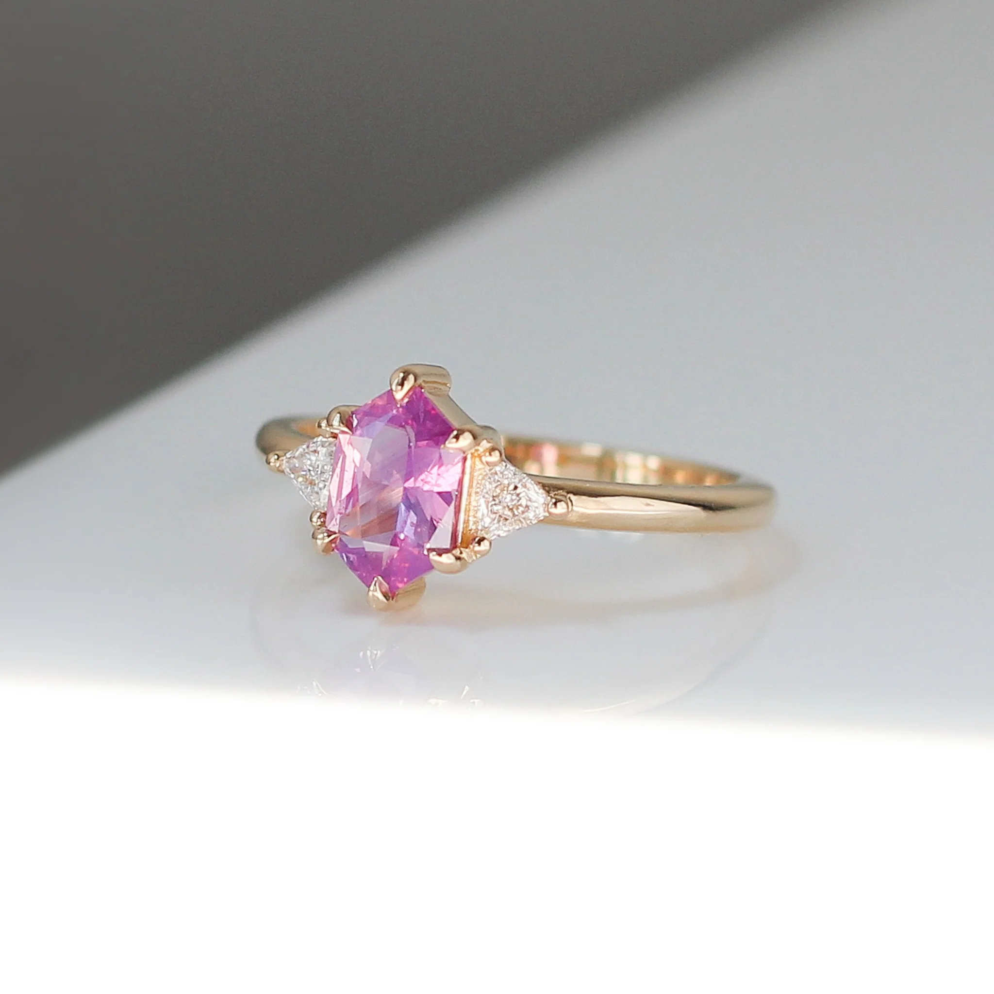 Pink Hexagon Sapphire Engagement Ring - Image 3