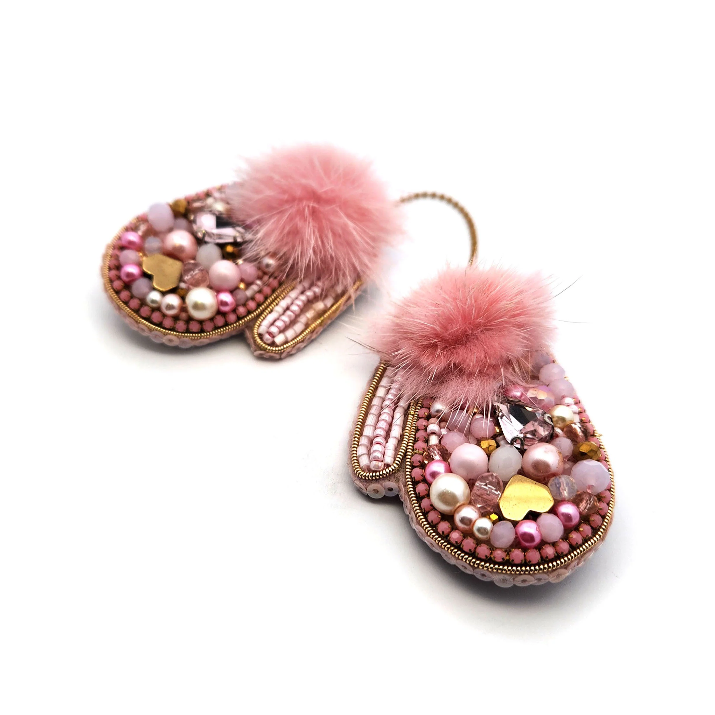 Pink Holiday Mittens Brooch - Image 2