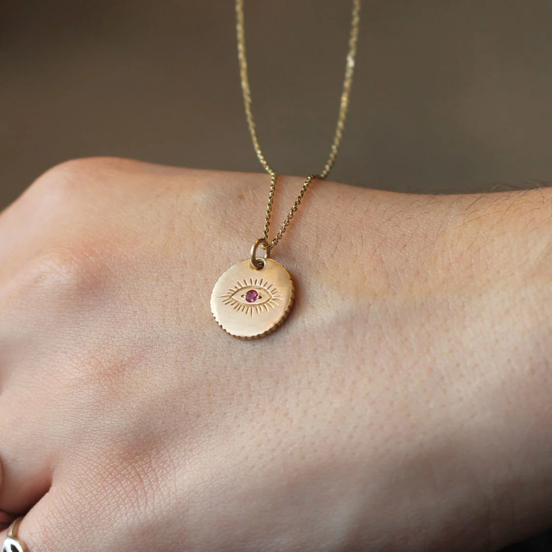 Pink Sapphire Evil Eye Necklace - Image 2