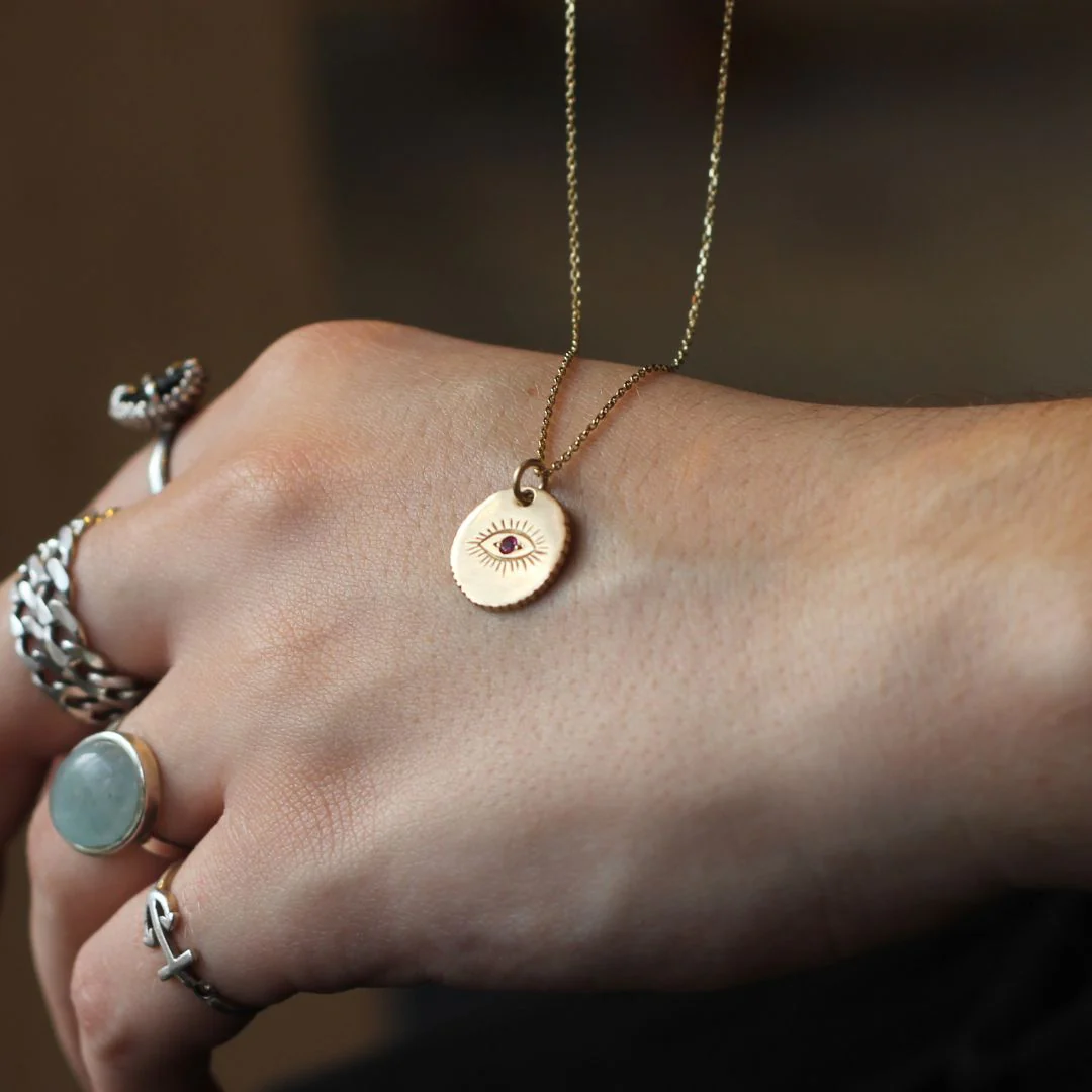 Pink Sapphire Evil Eye Necklace - Image 3