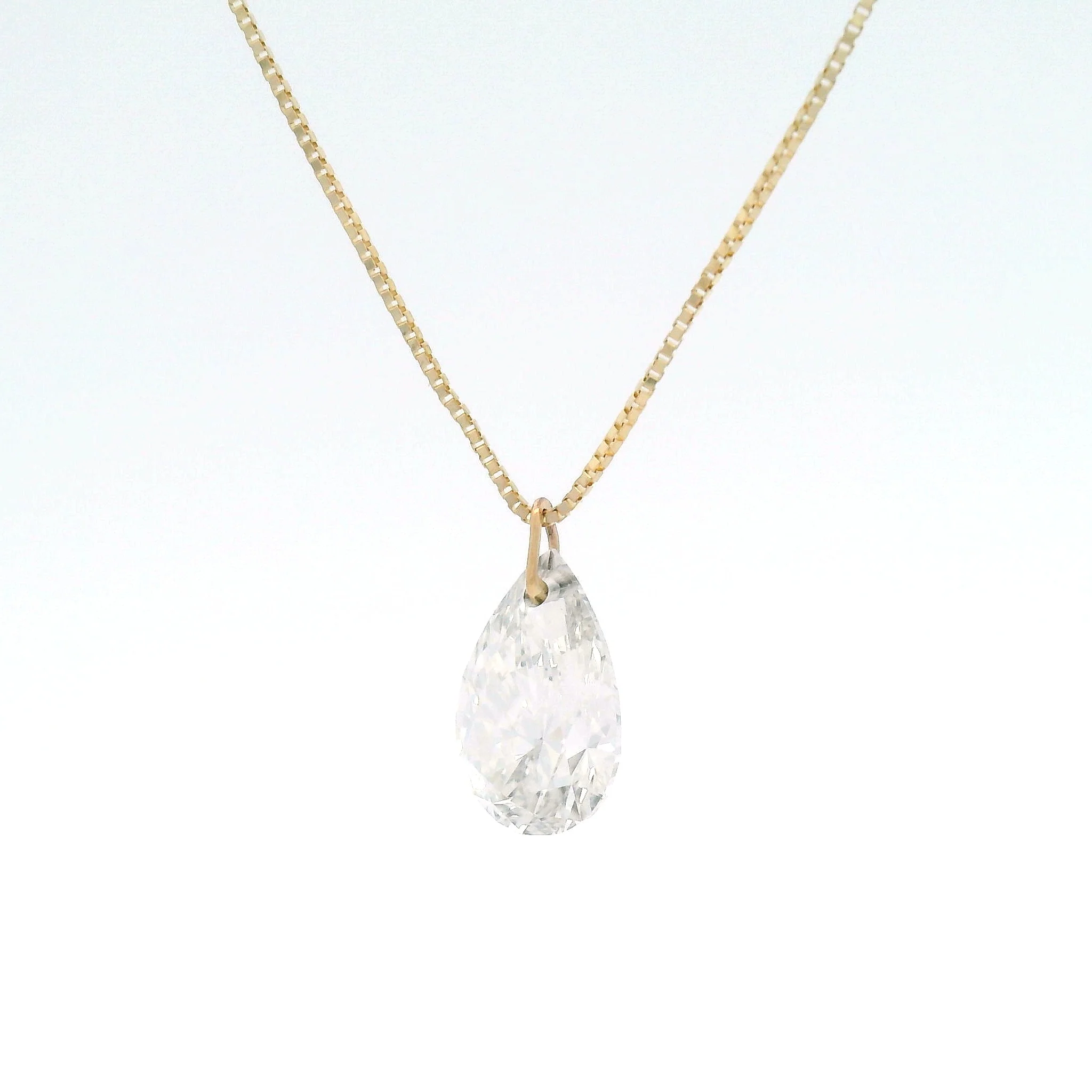 1.60ct Lab-Grown Pear-Cut Diamond Pendant Box Chain Necklace - Image 2