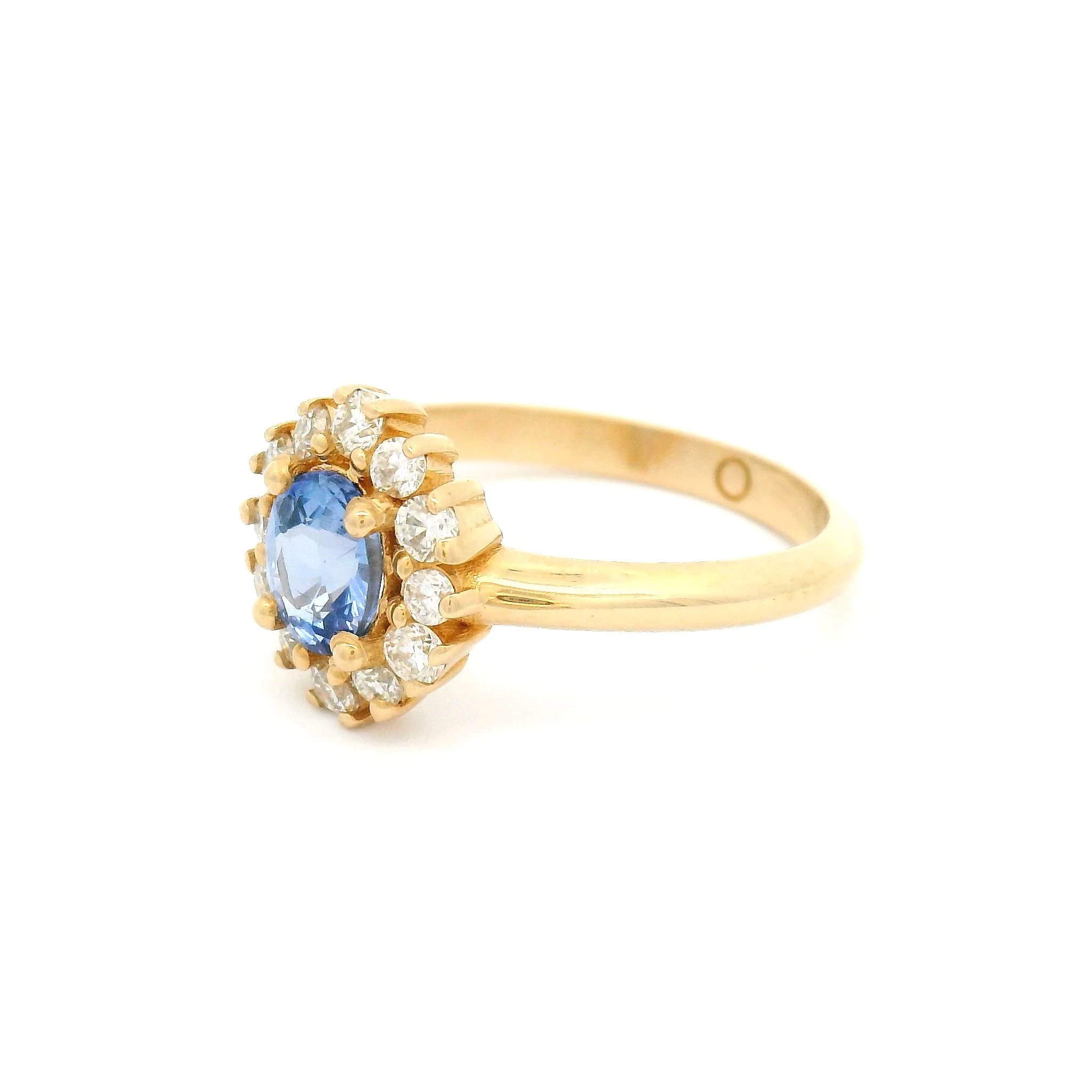 Azzurra - 14k Yellow Ring with 0.80ct Oval Blue Sapphire Surrounded By Accent Moissanites - Image 2