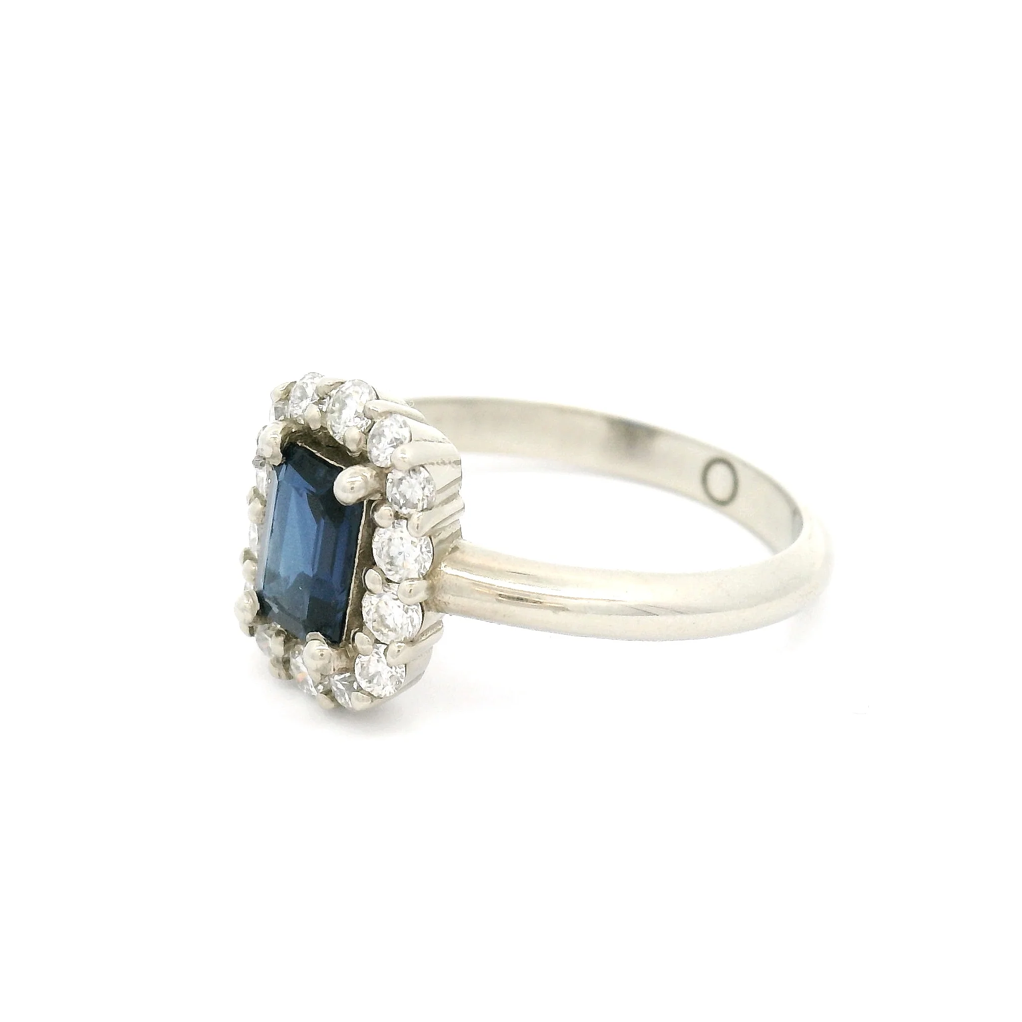 Vera - 14k White Engagement Ring with 0.77ct Emerald Cut Blue Sapphire Ring and Accent Diamonds - Image 2