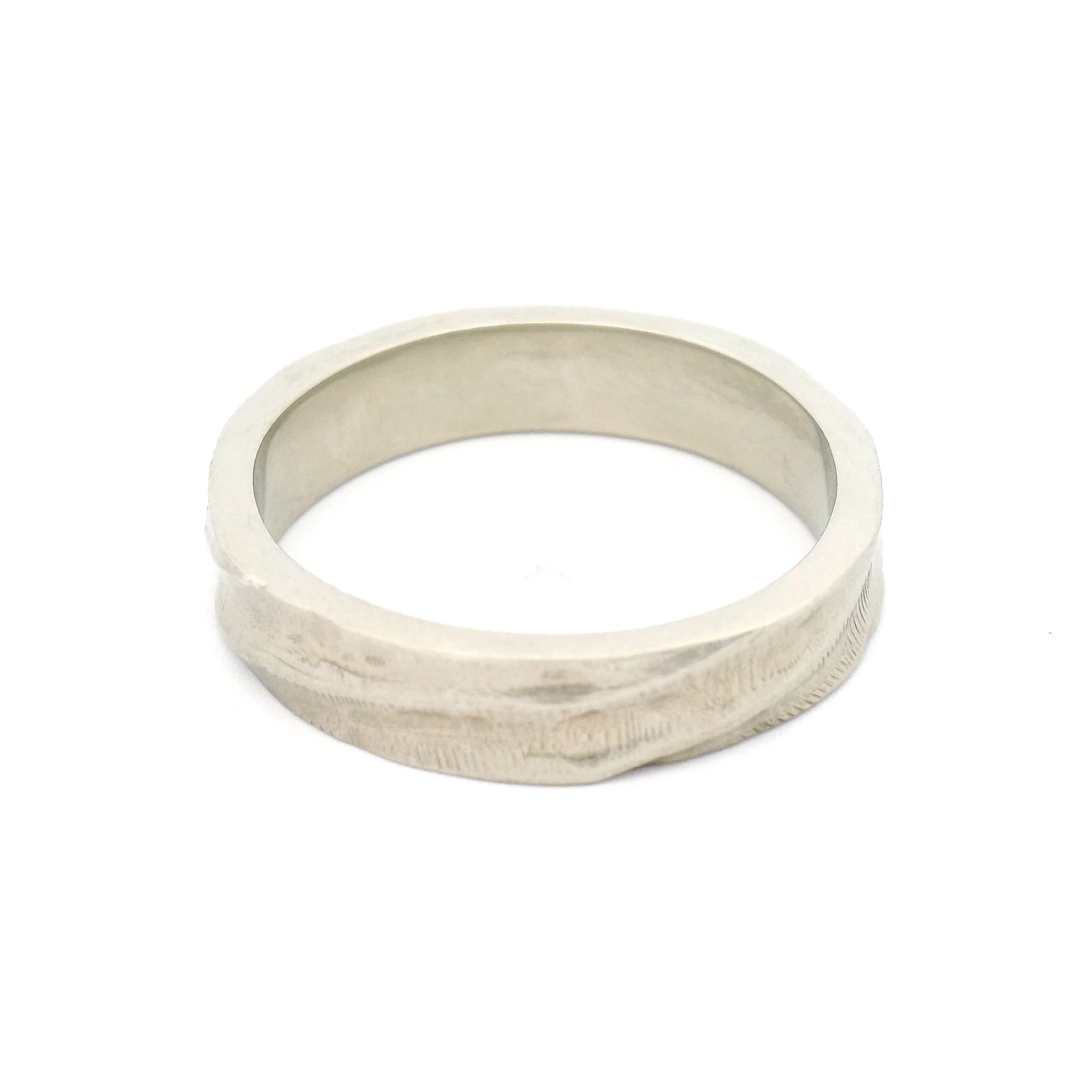 10k White Textured 4mm Wide Wedding Band - Image 2