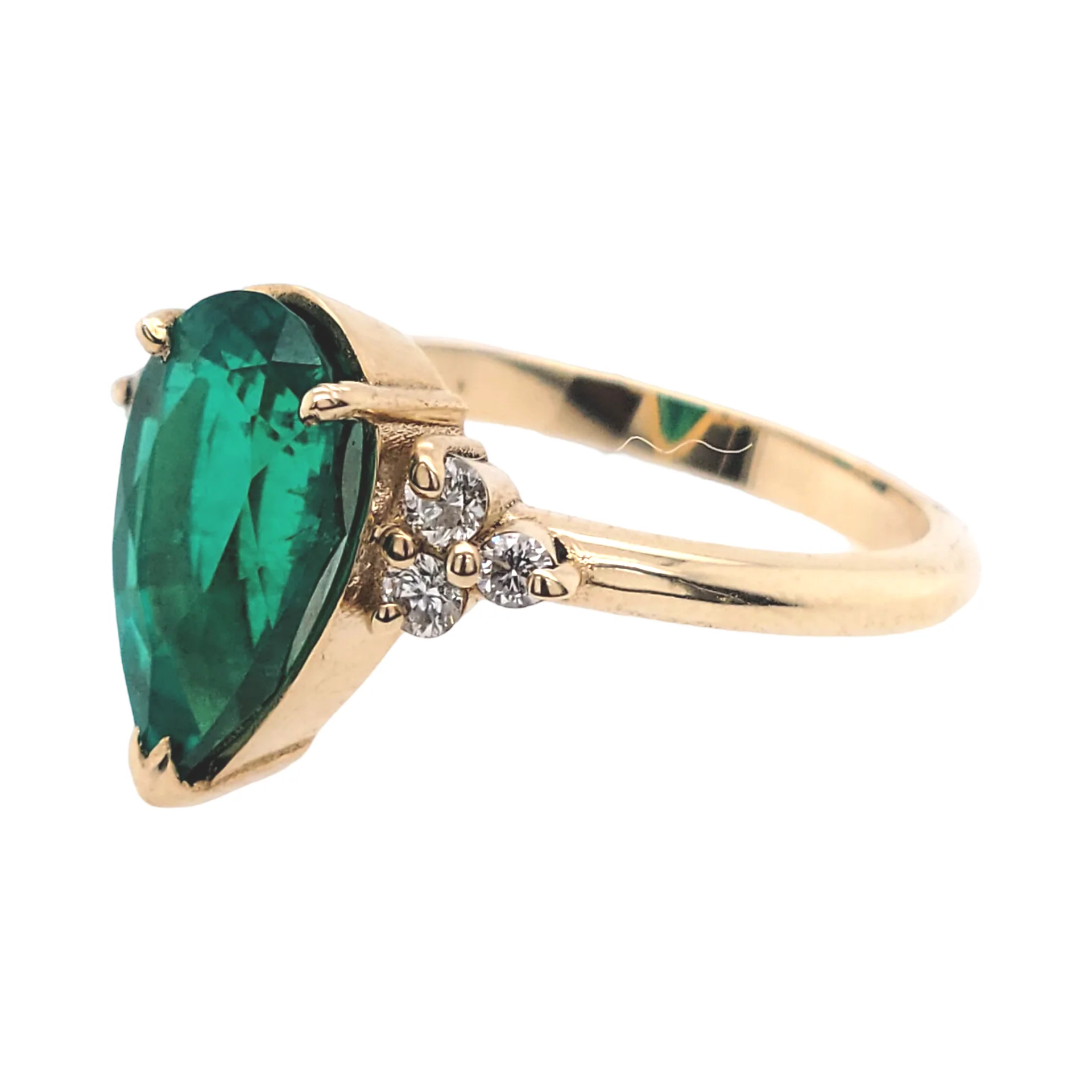 14k Yellow Ring with 2.23ct Lab-Grown Pear Emerald with Accent Diamonds - Image 5