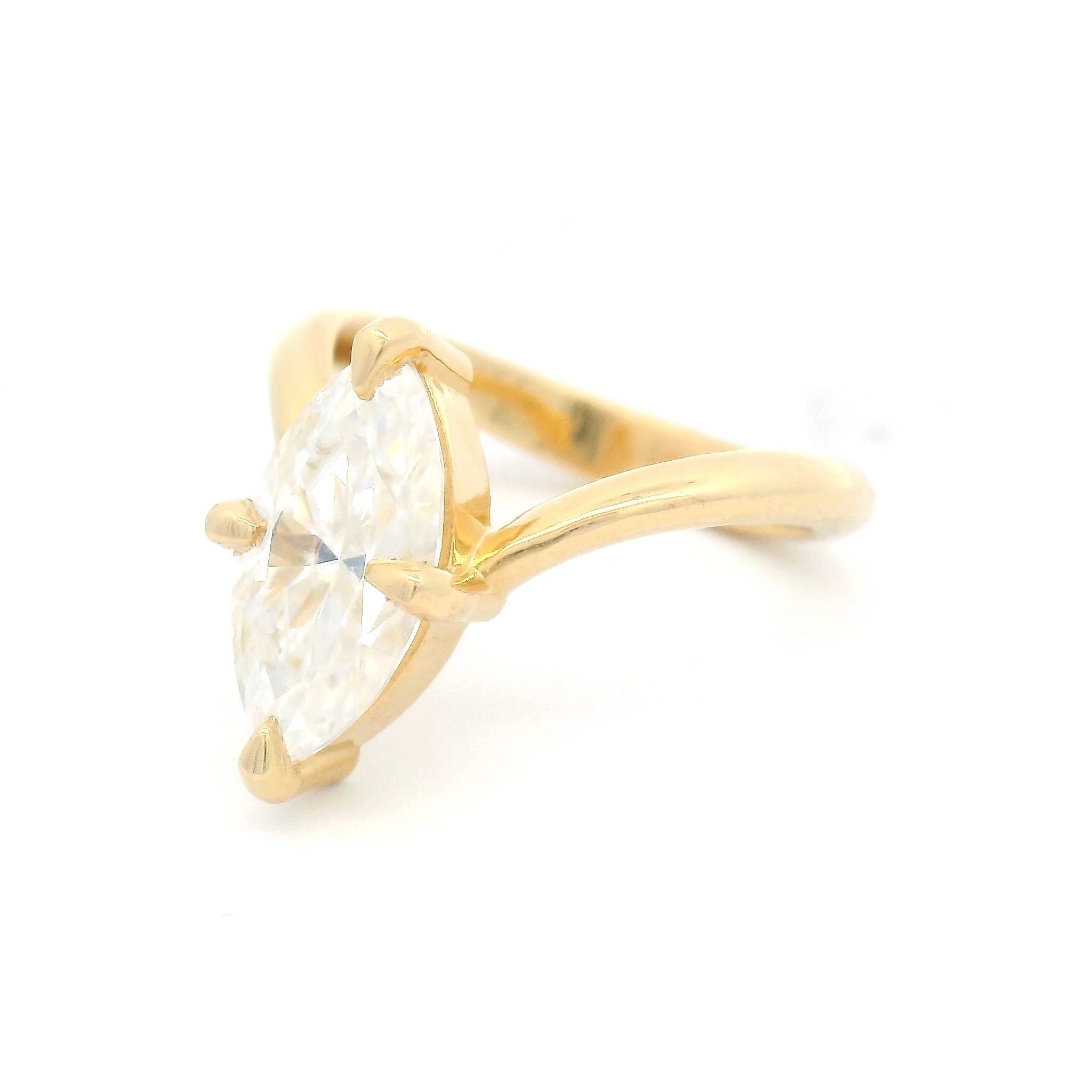 14k Yellow 4-Claw Solitaire set with 1.8ct Marquise Moissanite - Image 2