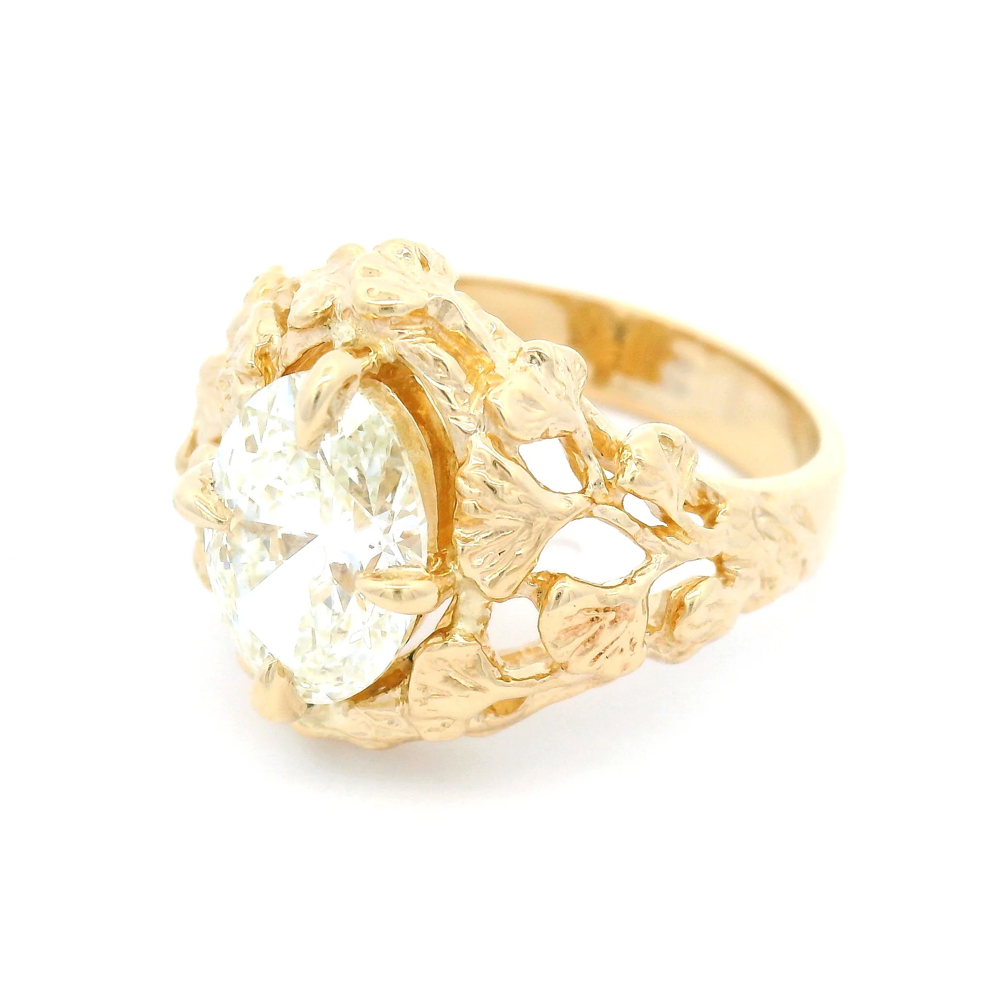 14k Yellow Leafy Solitaire with 2.13ct Oval Lab-Grown Diamond - Image 2