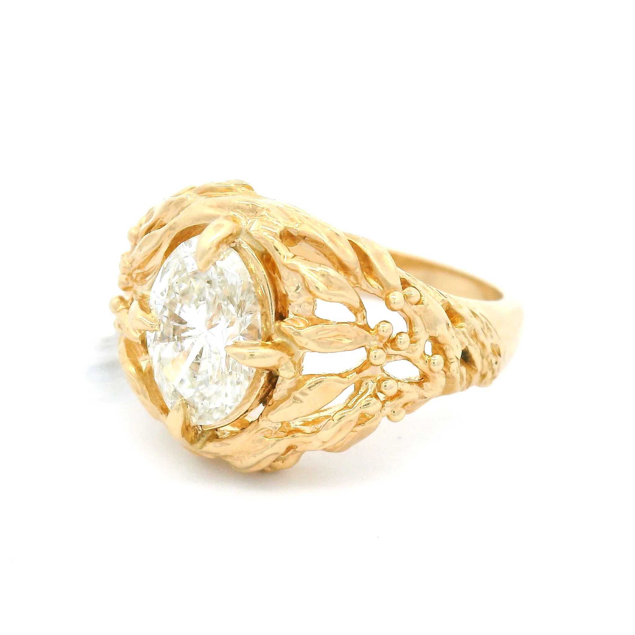 14k Yellow Leafy Solitaire with 1.29ct Oval Lab-Grown Diamond - Image 2