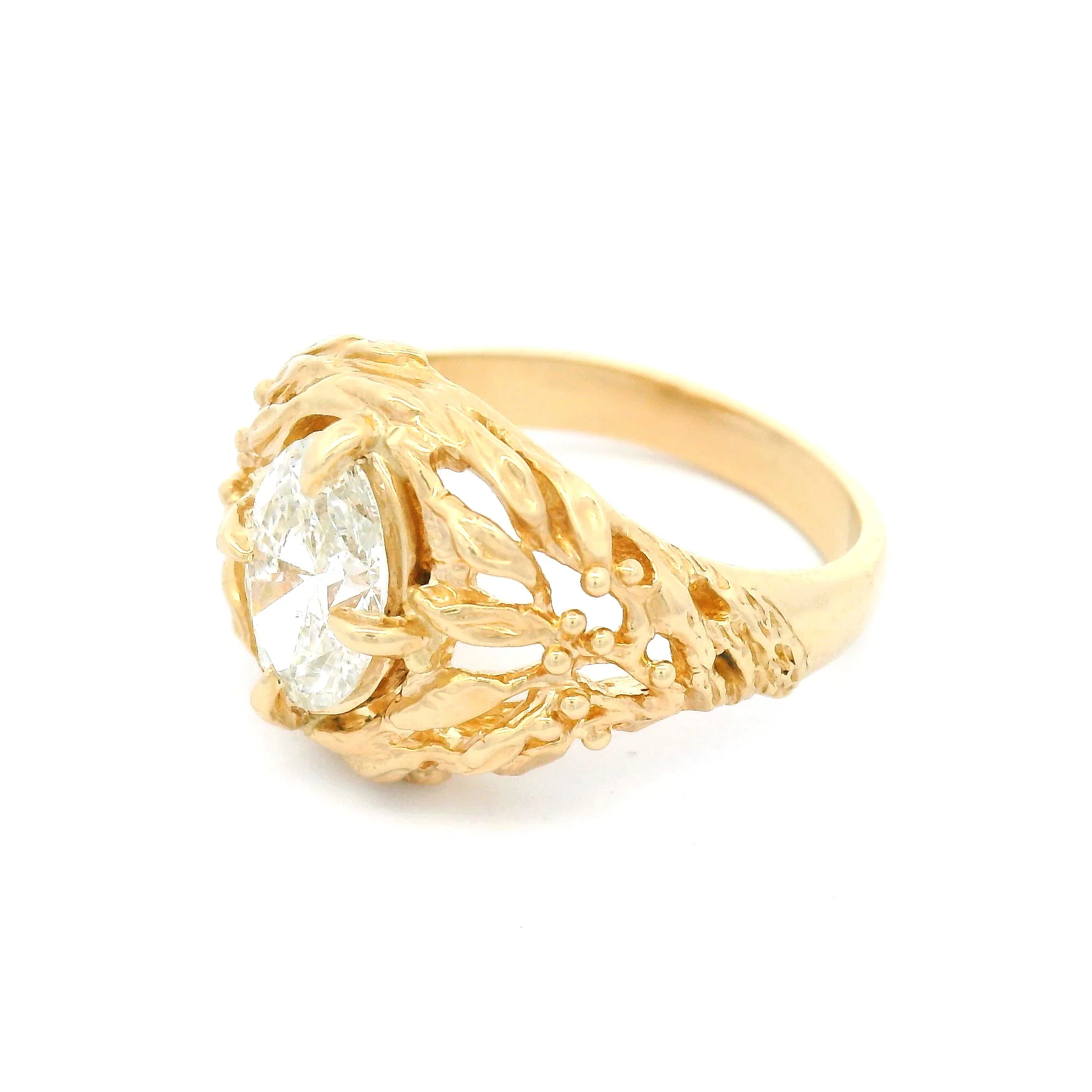 14k Yellow Leafy Solitaire with 1.29ct Oval Lab-Grown Diamond - Image 3