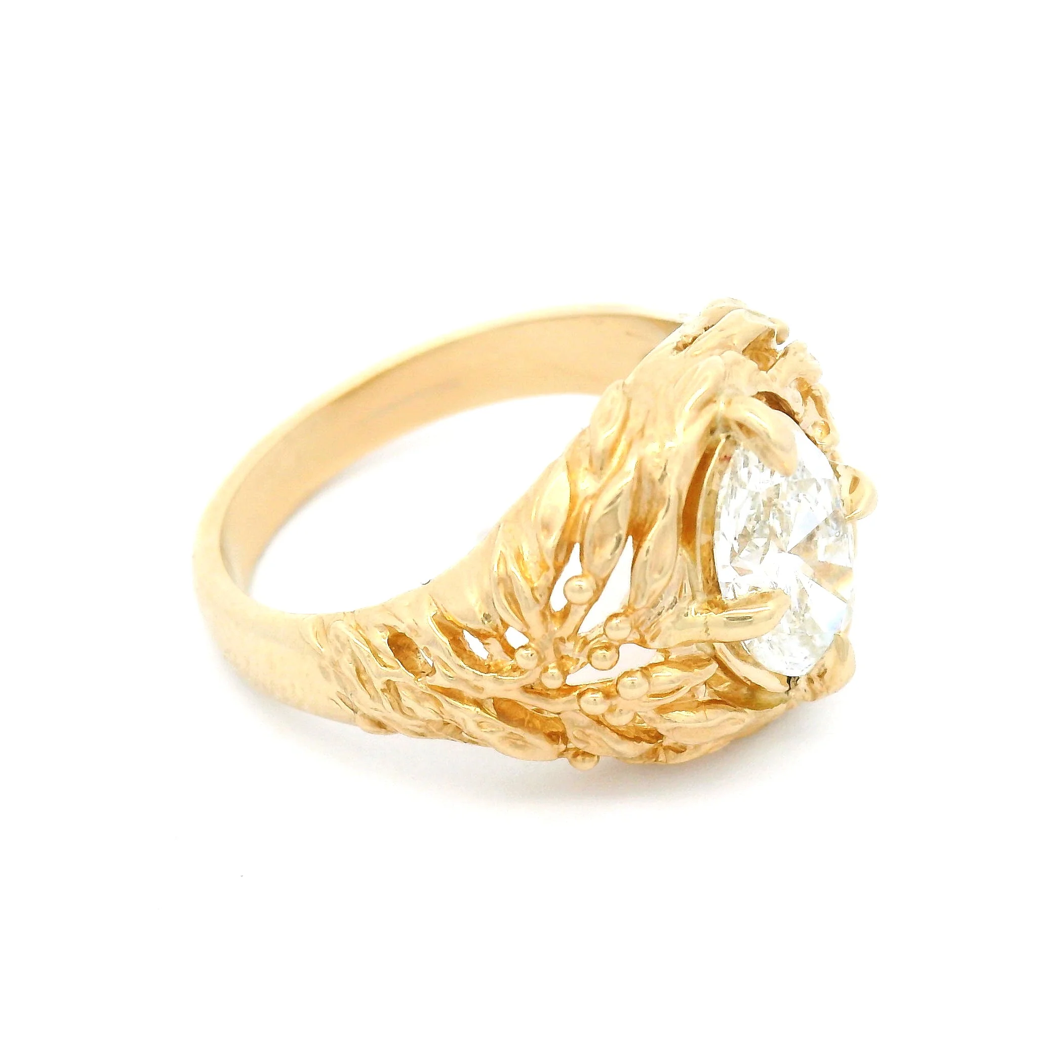 14k Yellow Leafy Solitaire with 1.29ct Oval Lab-Grown Diamond - Image 4