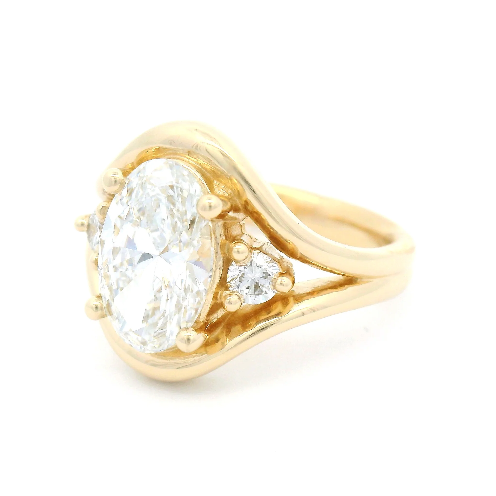14k Yellow 3-Stone Split-Shank Engagement Ring with 2.42cts of Lab-Grown Diamonds - Image 2