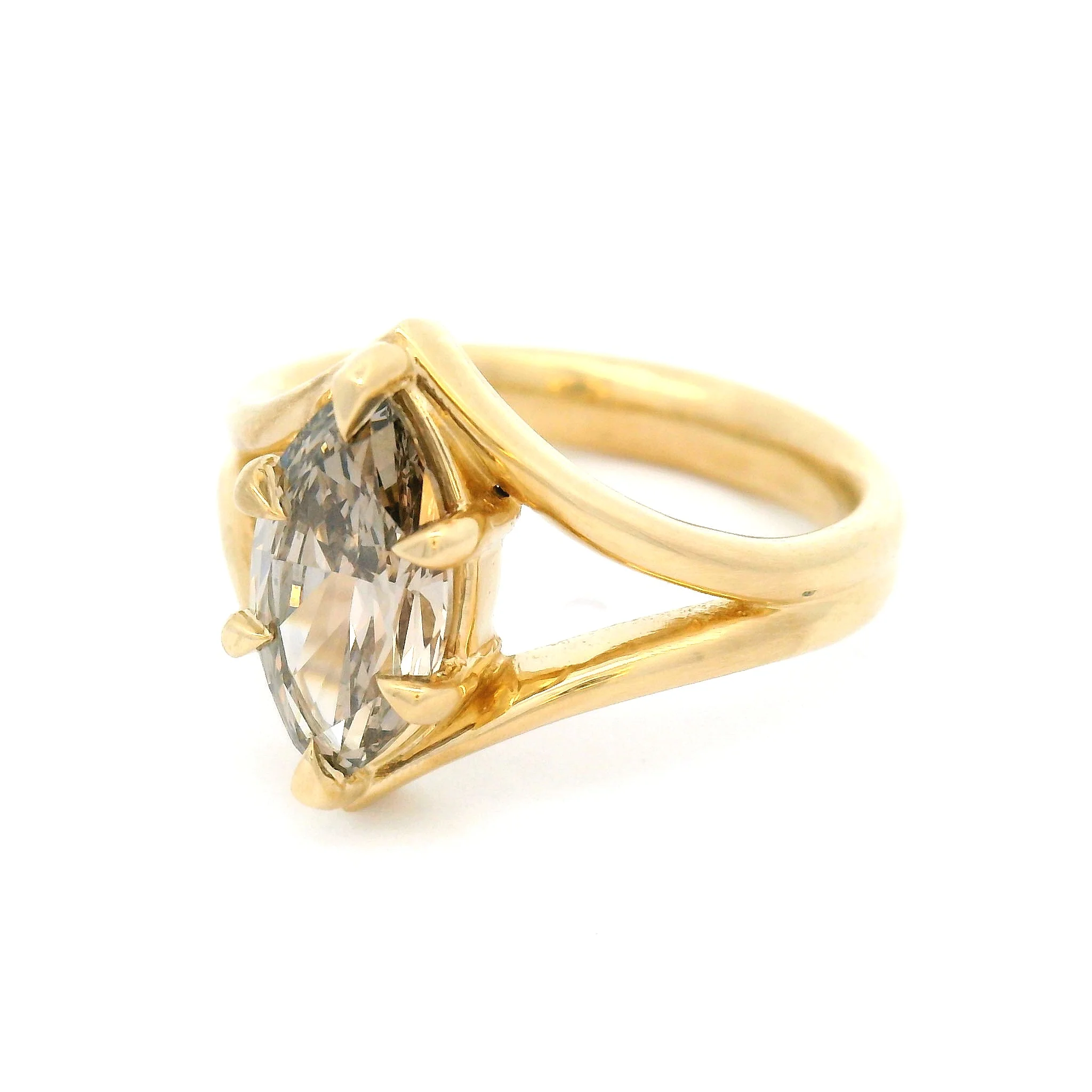 14k Yellow Solitaire with 1.51ct Lab-Grown Marquise Fancy Brown Diamond - Image 2