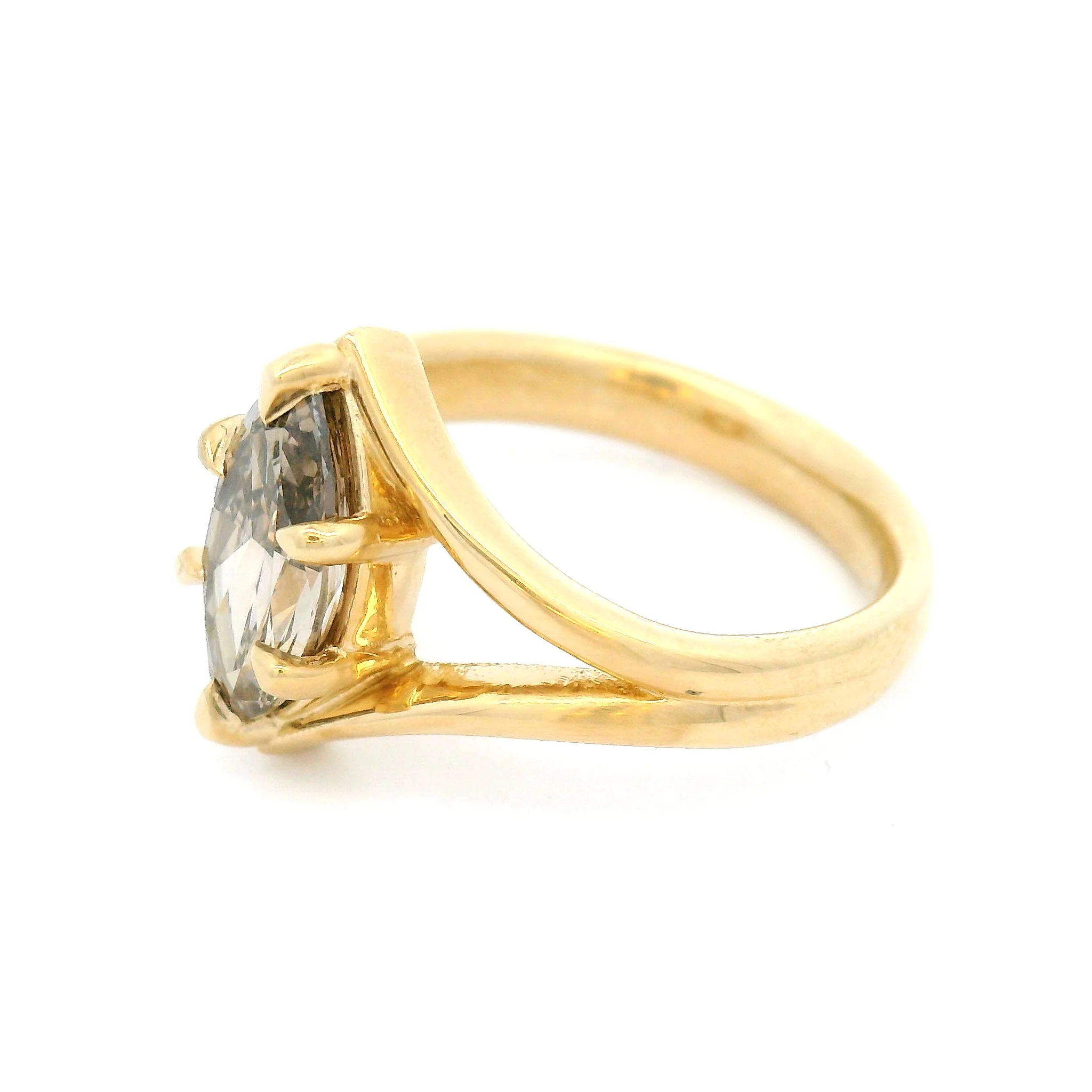 14k Yellow Solitaire with 1.51ct Lab-Grown Marquise Fancy Brown Diamond - Image 3