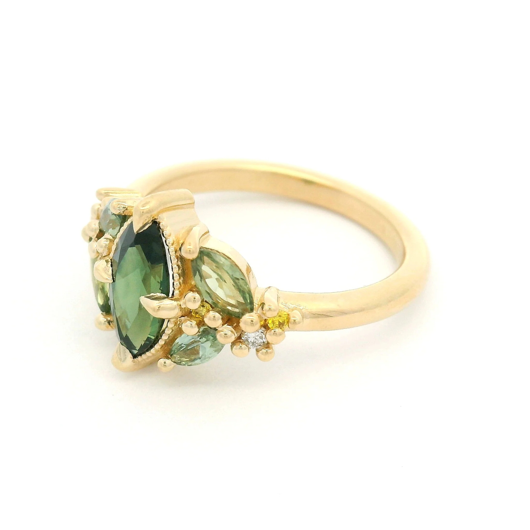 14k Yellow Engagement Ring with 1.01ct Natural Green Sapphire, Accent Natural Light Green Sapphires & Yellow Lab Diamonds - Image 3