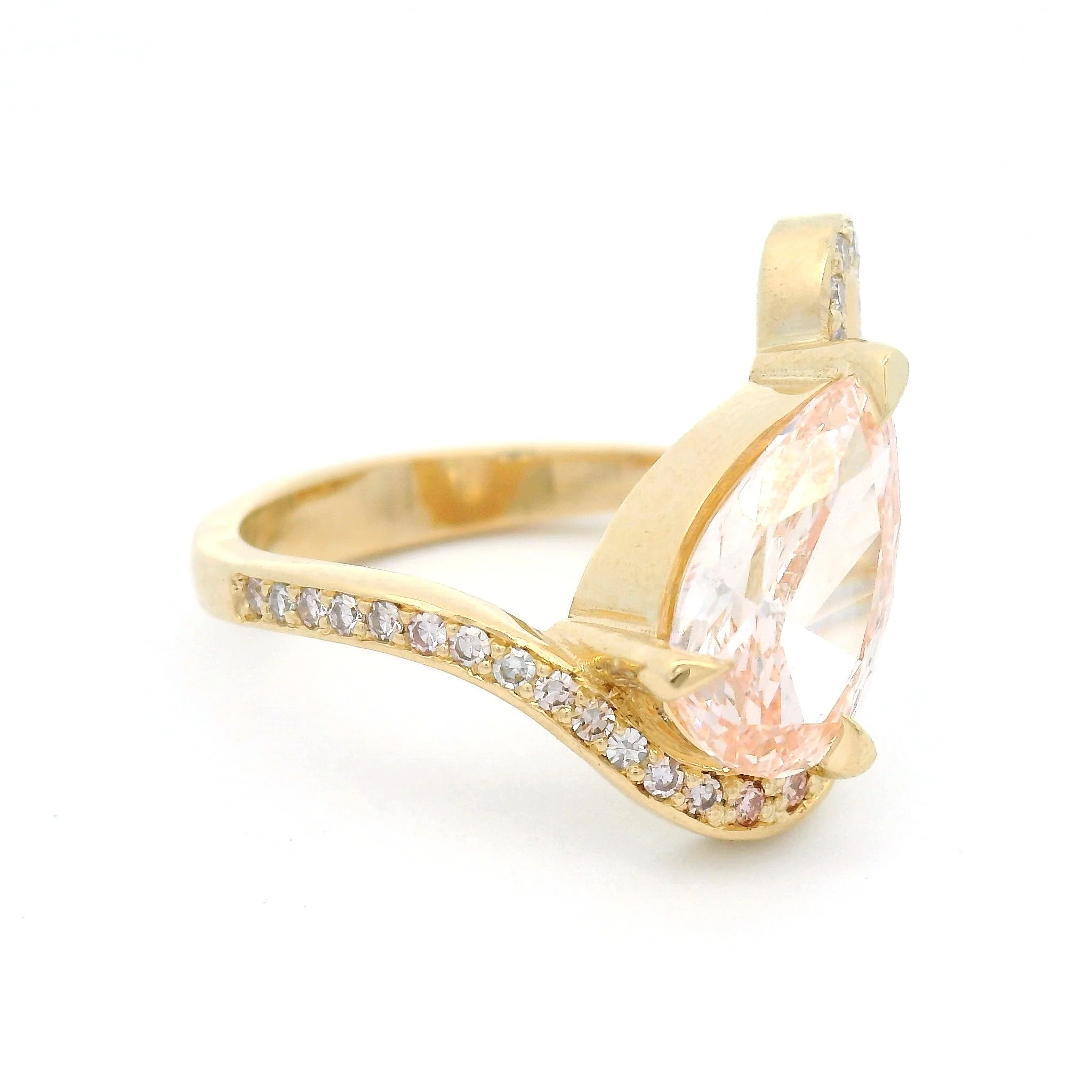 14k Yellow Wavy Engagement Ring with 2.11ct Lab-Grown Pink Pear-Shaped Diamond, Accent Lab & Natural Diamonds - Image 3