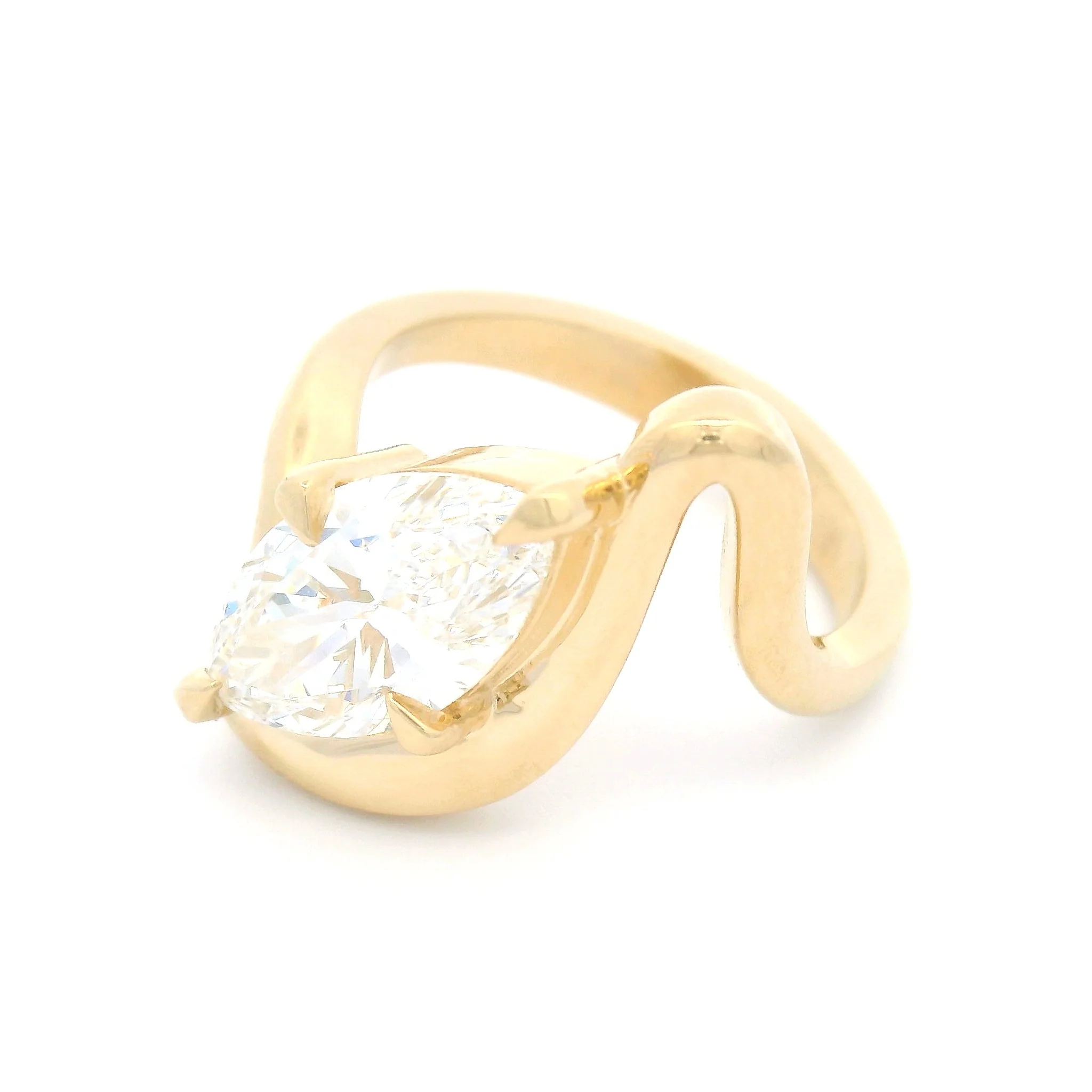 14k Yellow Wavy Solitaire with 2.1ct Lab-Grown Marquise Diamond - Image 2