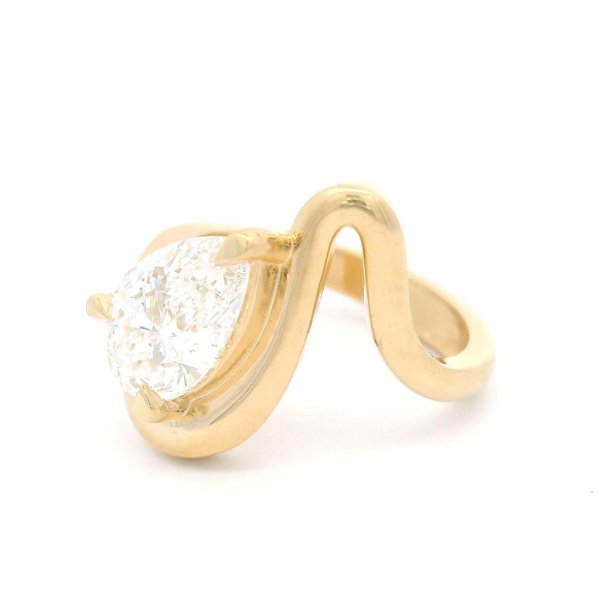 14k Yellow Wavy Solitaire with 2ct Lab-Grown Pear Shape Diamond - Image 2