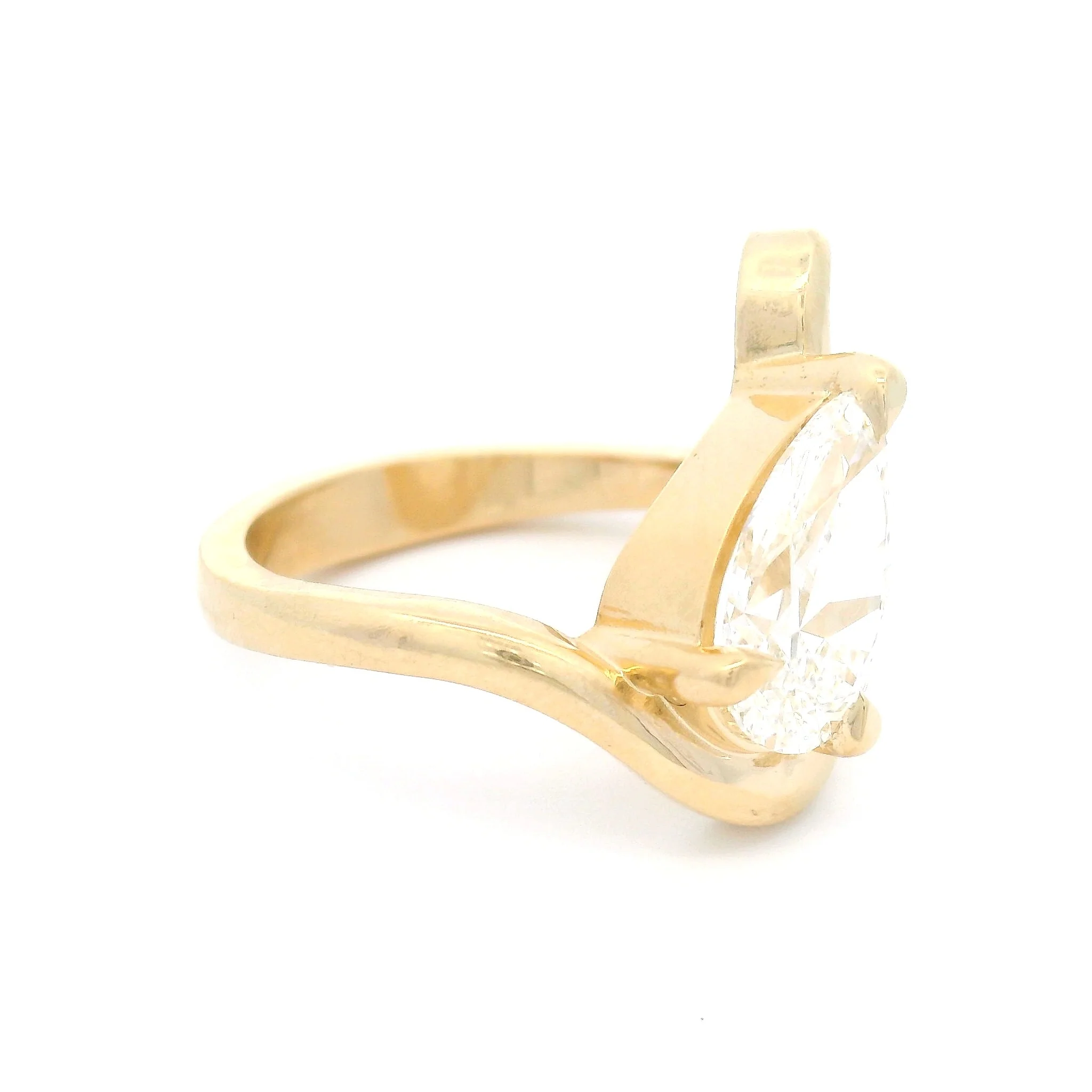 14k Yellow Wavy Solitaire with 2ct Lab-Grown Pear Shape Diamond - Image 3