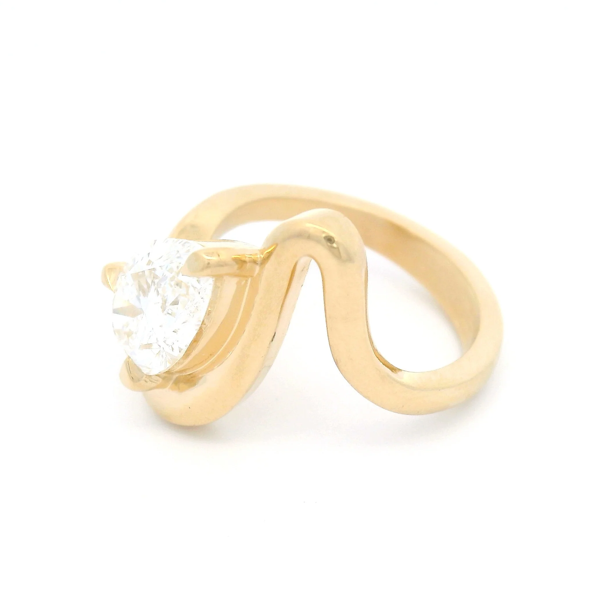 14k Yellow Wavy Solitaire with 2ct Lab-Grown Pear Shape Diamond - Image 4