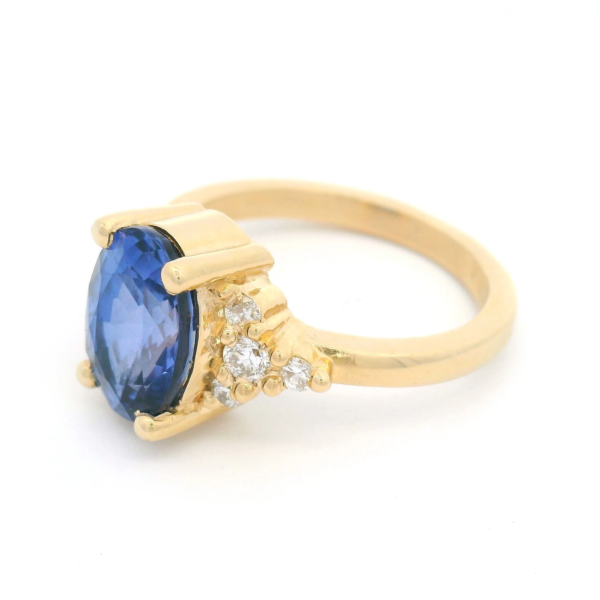 14k Yellow Engagement Ring with 3.15ct Lab-Grown Blue Sapphire & Accent Lab Diamonds - Image 3
