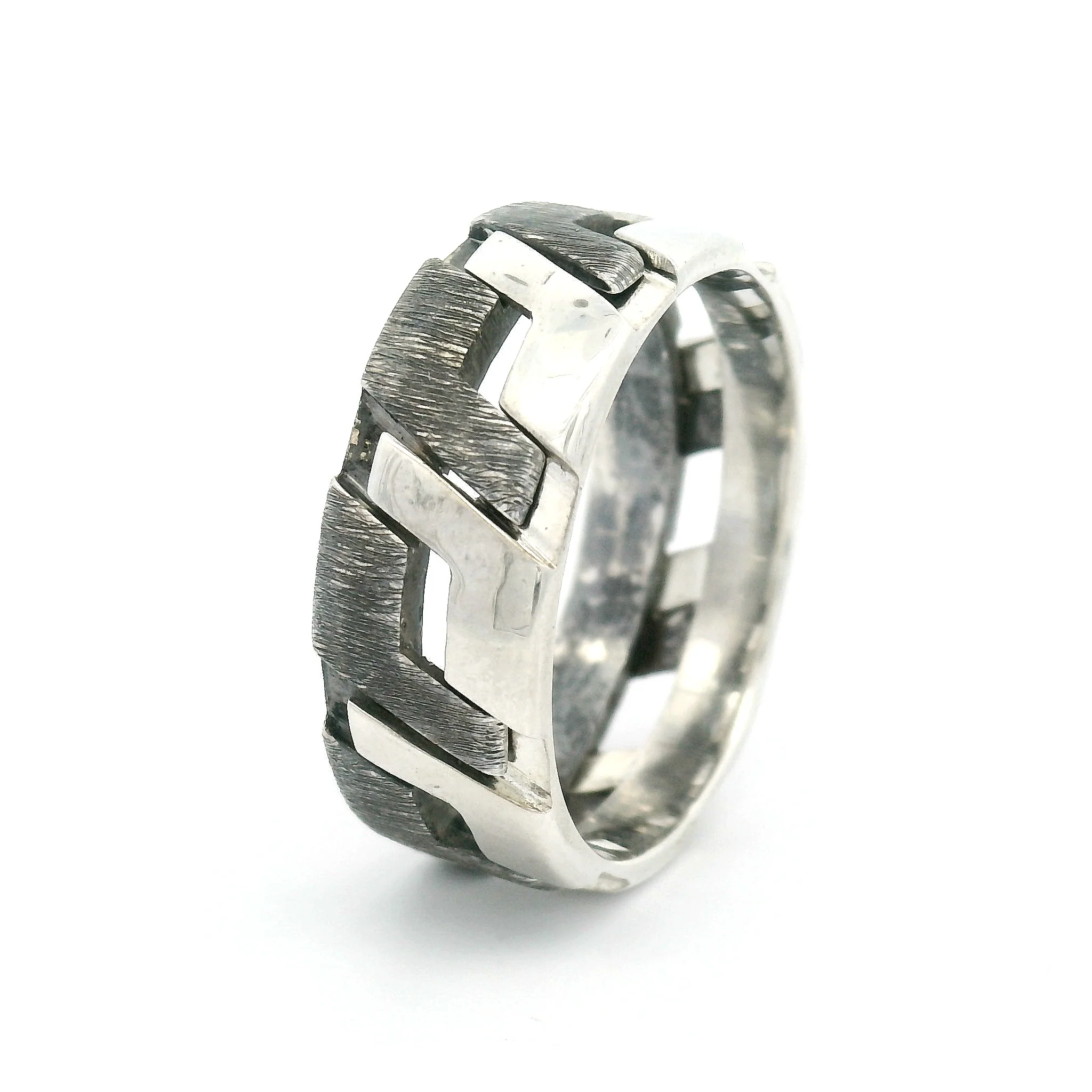Sterling Silver Interlocking Puzzle Texture Band - Image 3