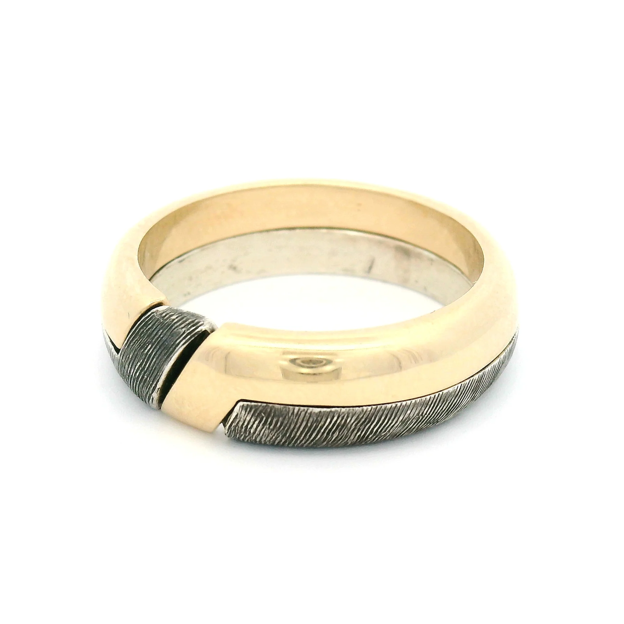 10k Yellow and Sterling Silver Interlocking Puzzle Band - Image 2