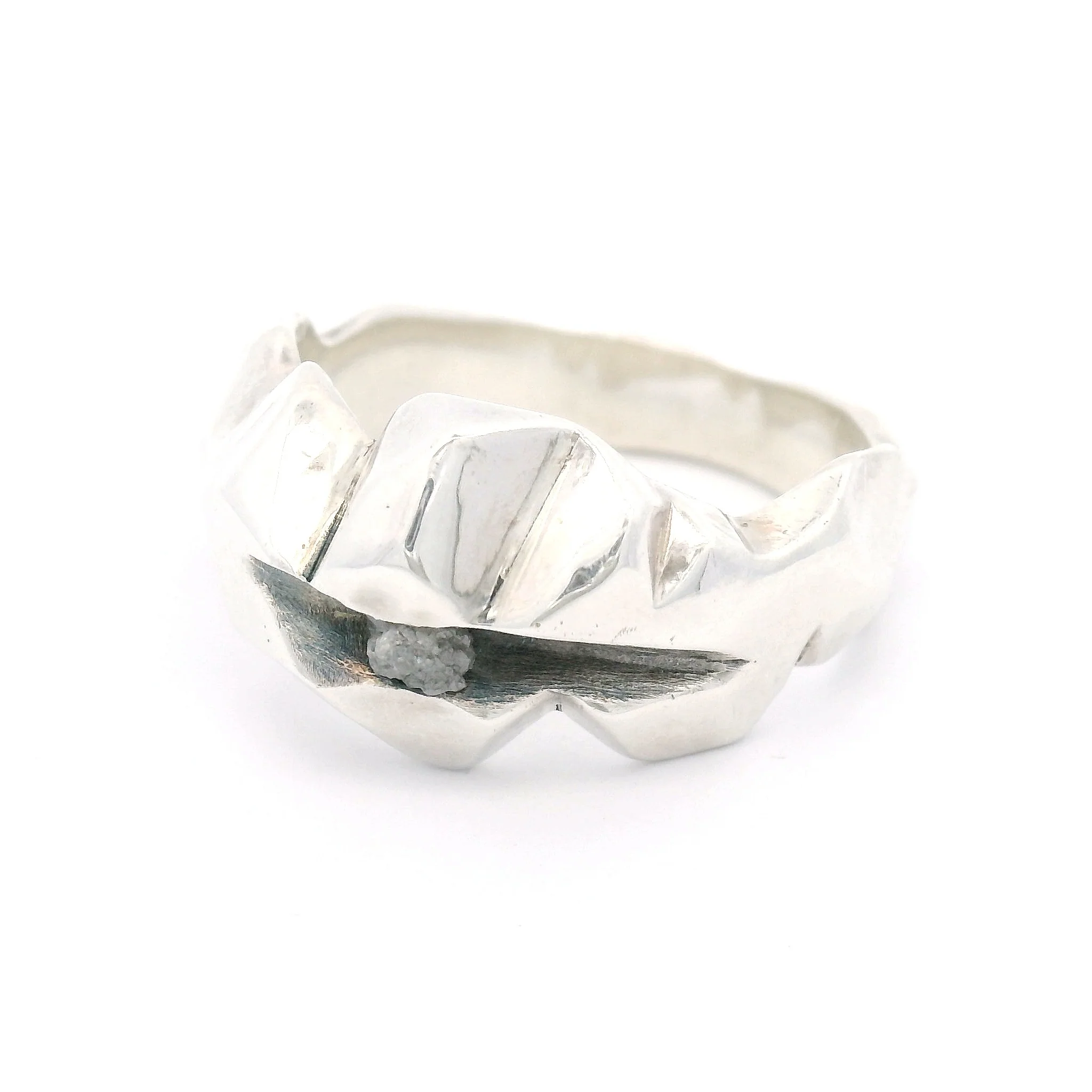 Sterling Silver Ridge Mountain Ring with Rough Diamond - Image 2