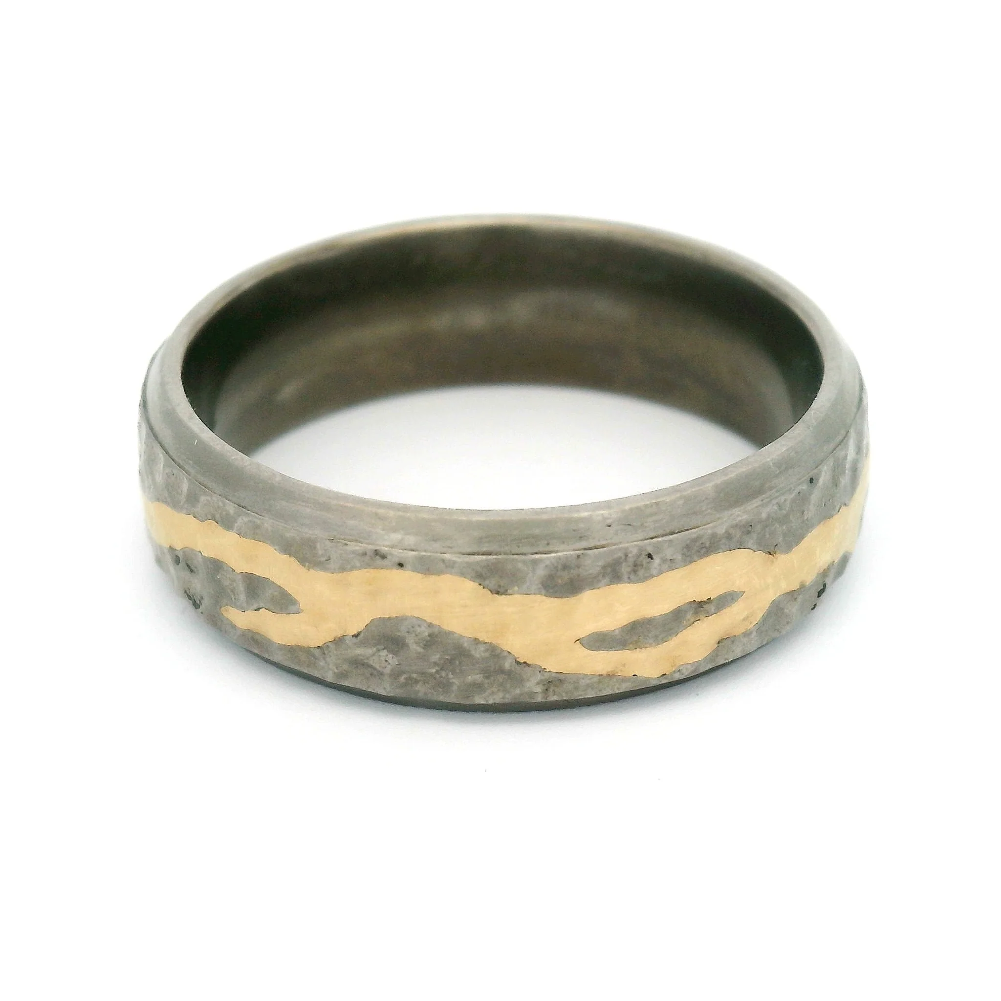Titanium 7mm Wide Heavy Texture Band with 18k Yellow Inlay - Image 2