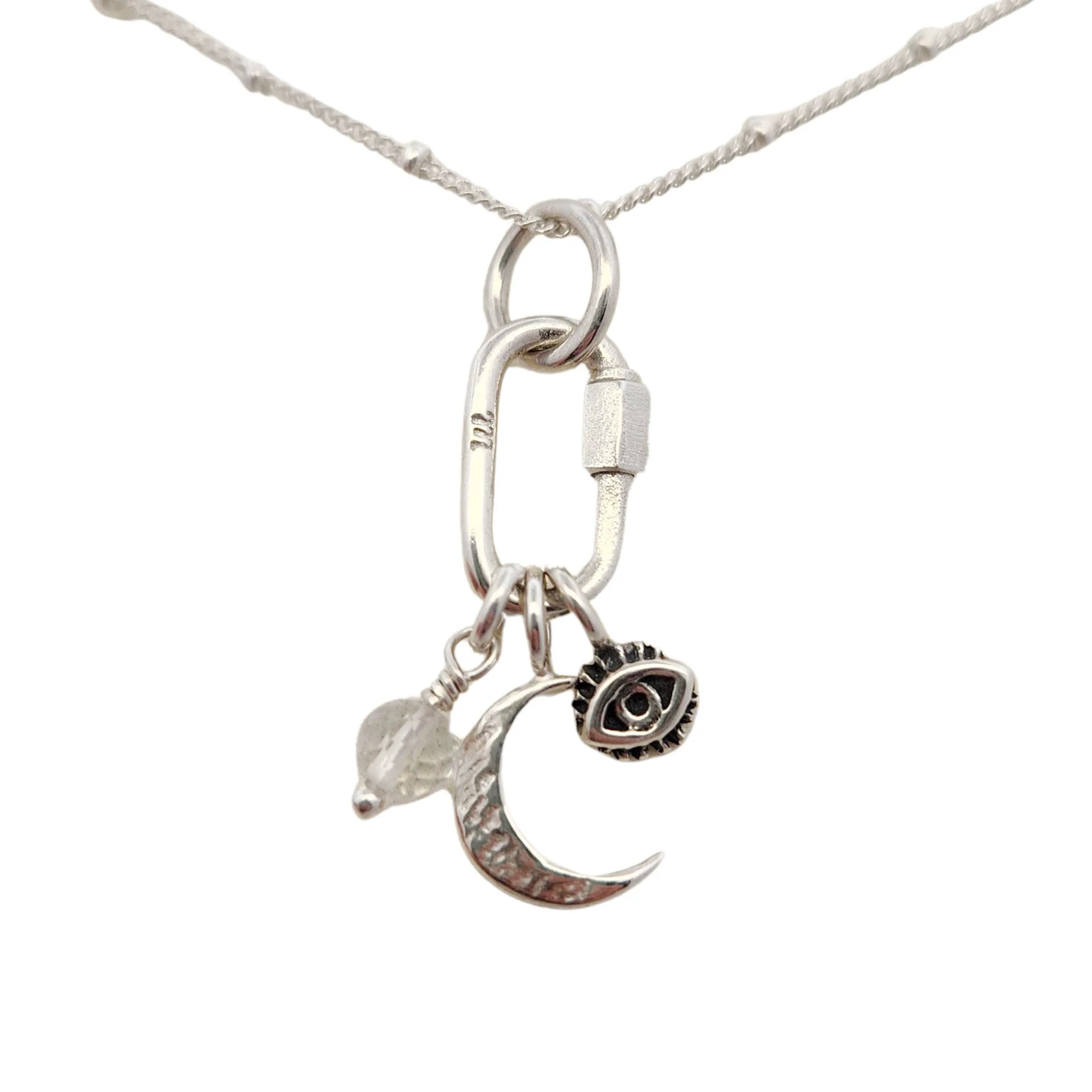 Quartz, Moonrock & Eye Charm Necklace - Image 2