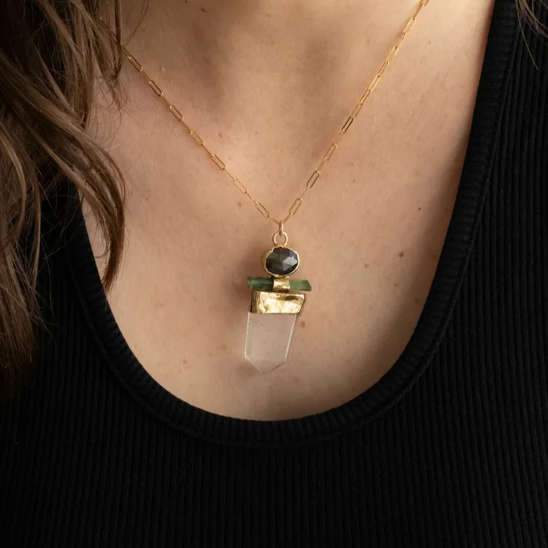 Quartz, Sapphire & Green Tourmaline Necklace - Image 2