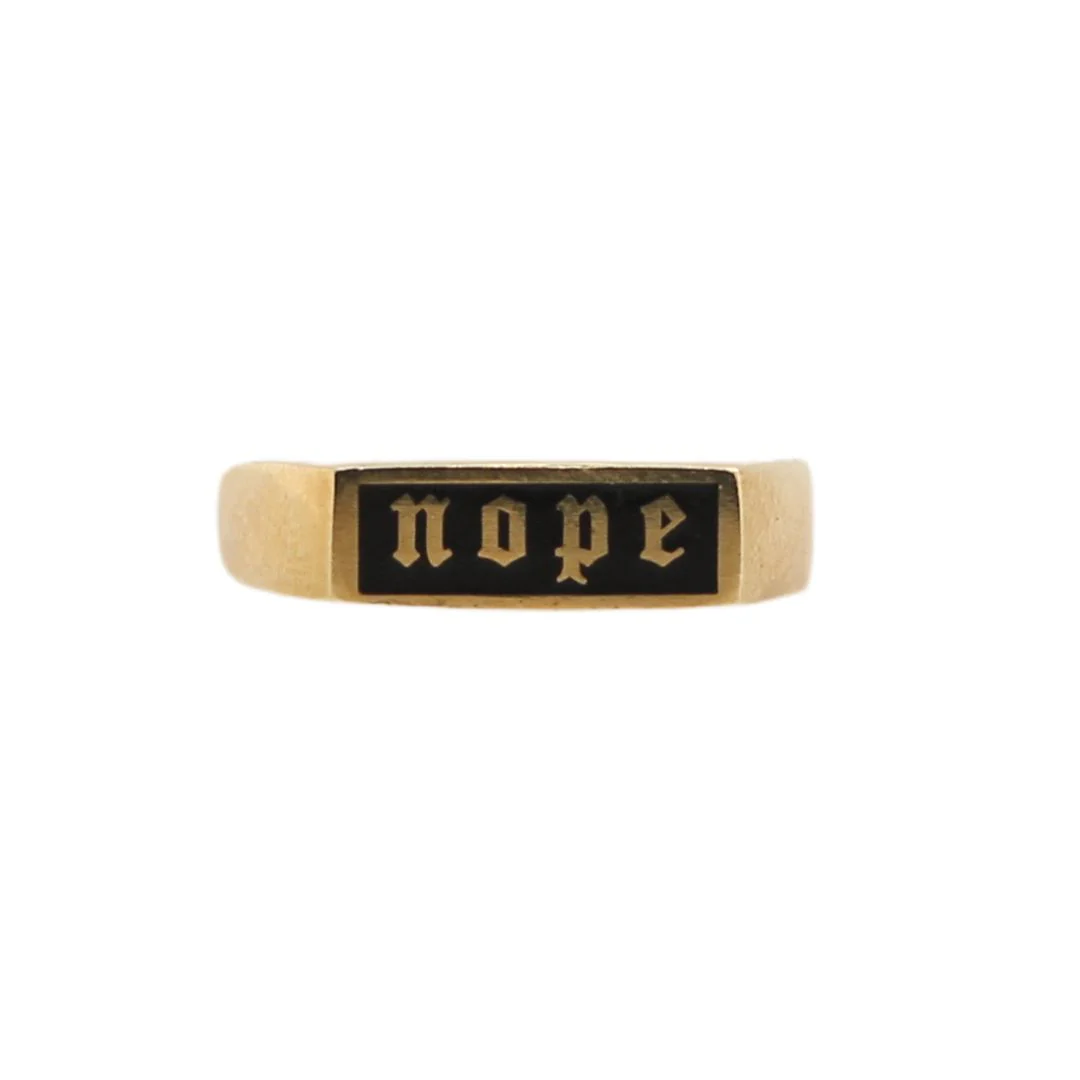 Rectangle "NOPE" Inlay Signet Ring - Image 2