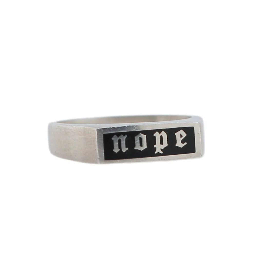 Rectangle "NOPE" Inlay Signet Ring - Image 3