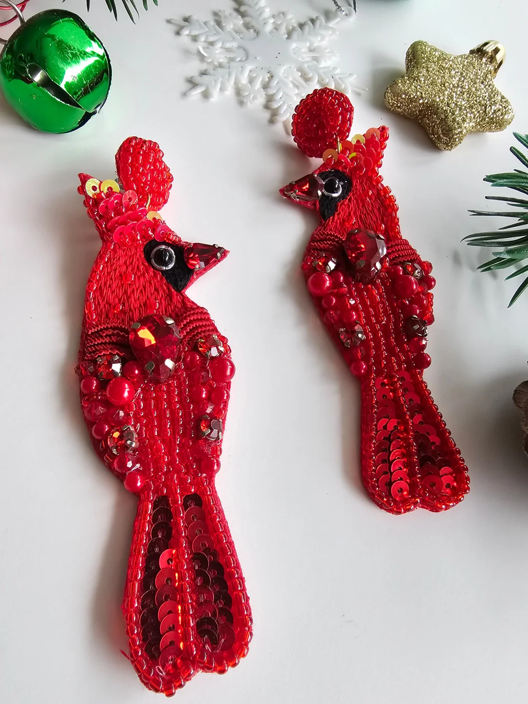 Red Cardinal Bird Earrings - Image 2
