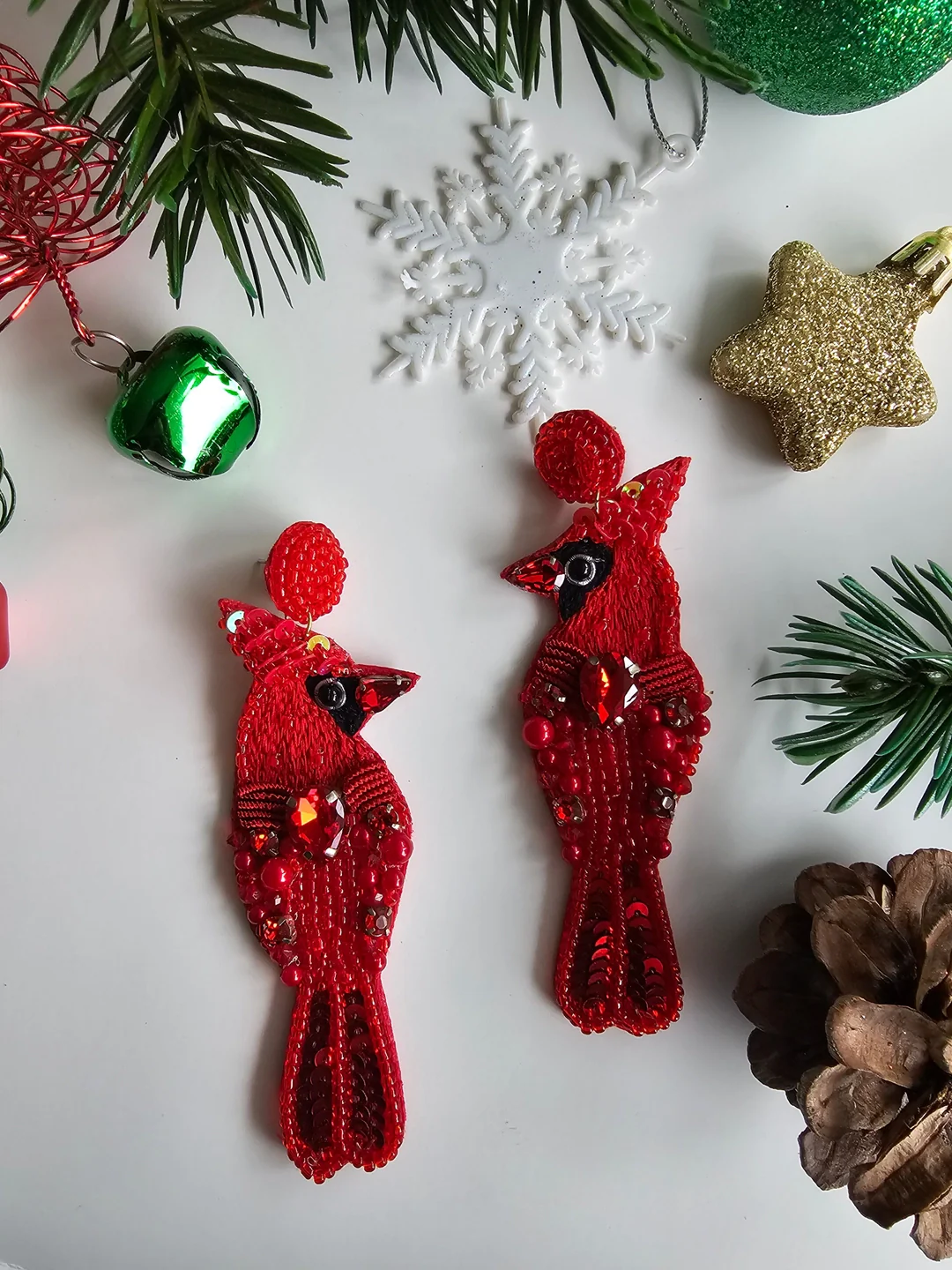 Red Cardinal Bird Earrings - Image 4
