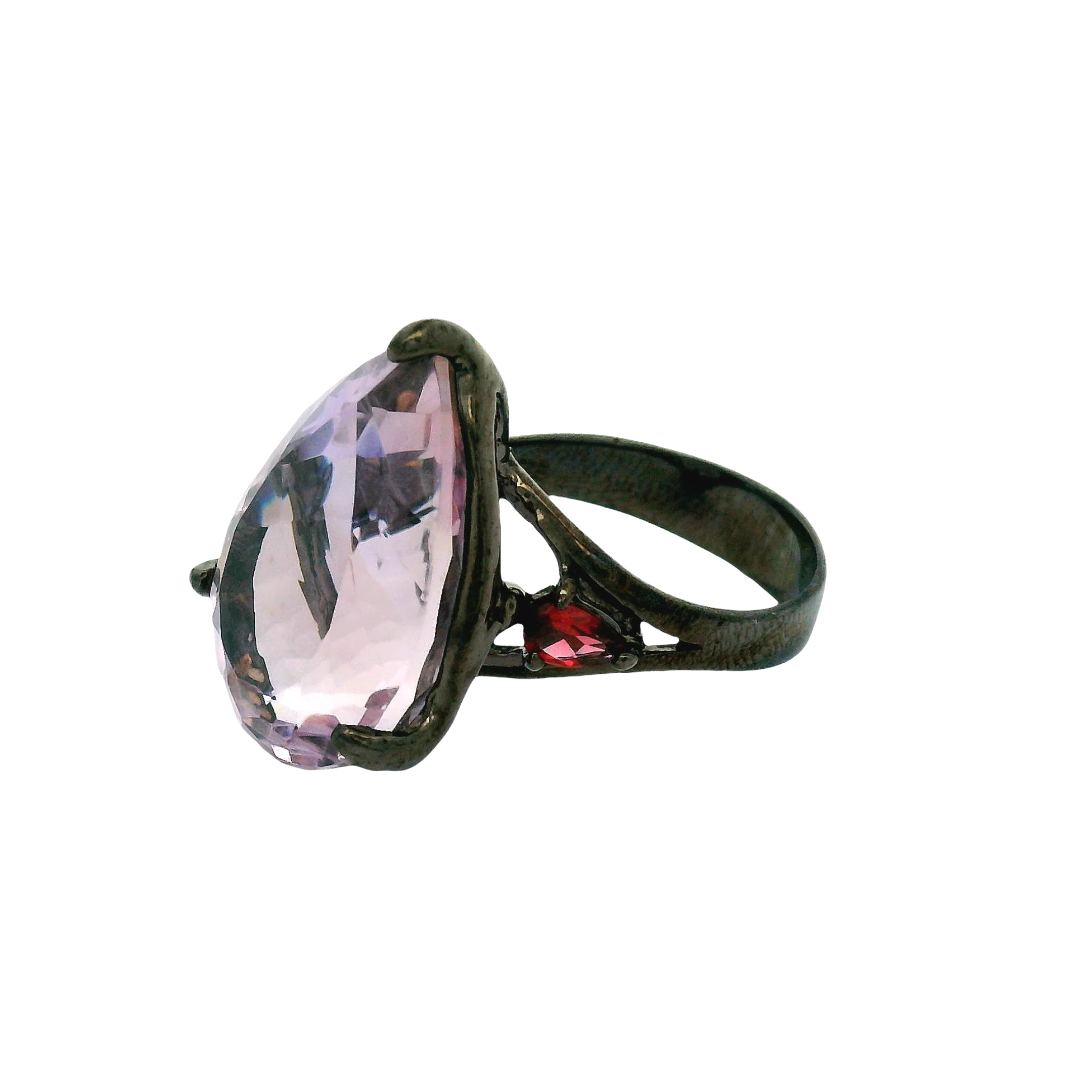 Rhodium Silver Amethyst Garnet Ring - Image 3