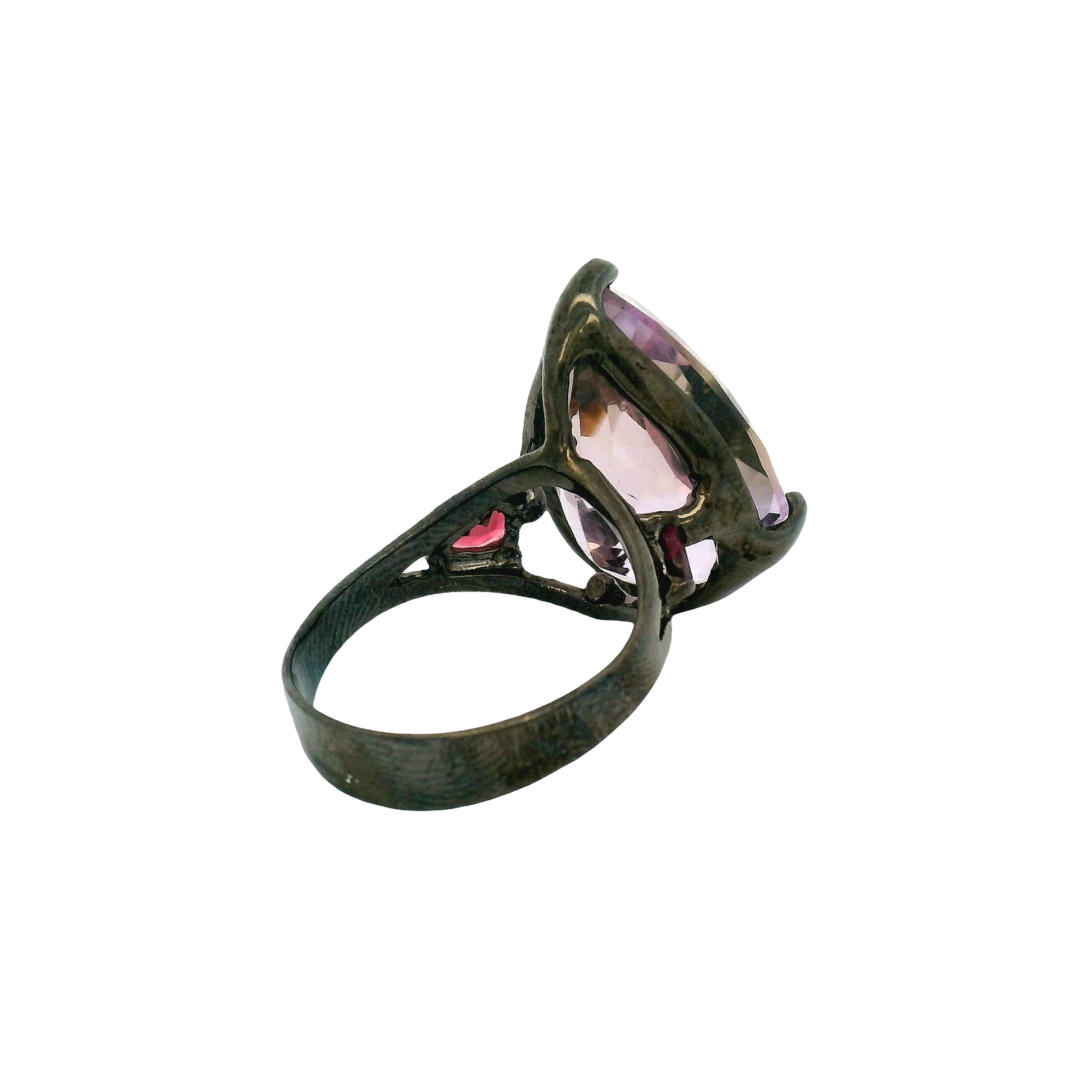 Rhodium Silver Amethyst Garnet Ring - Image 5